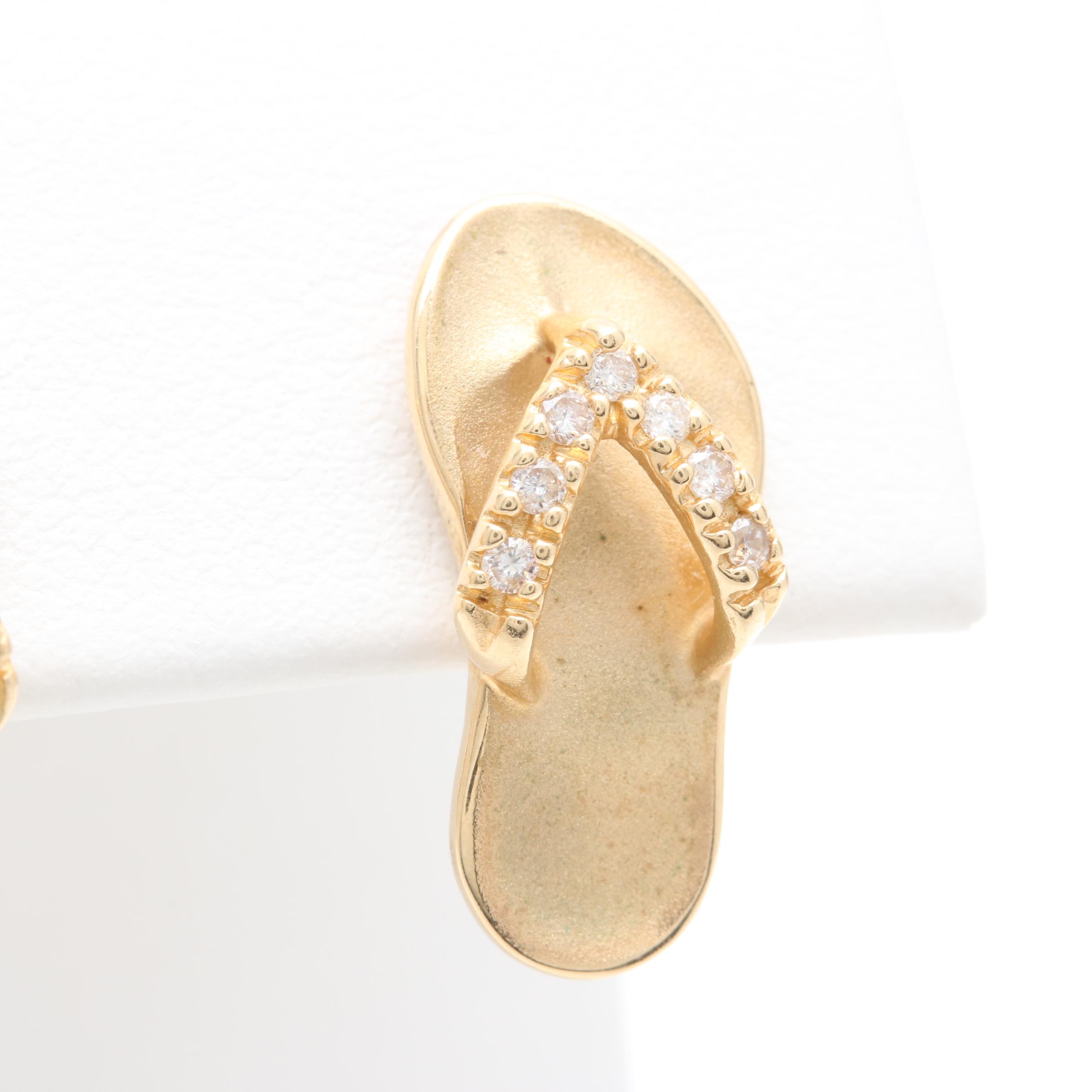 Na Hoku Hawaiian 14K Yellow Gold Diamond Thong Earrings