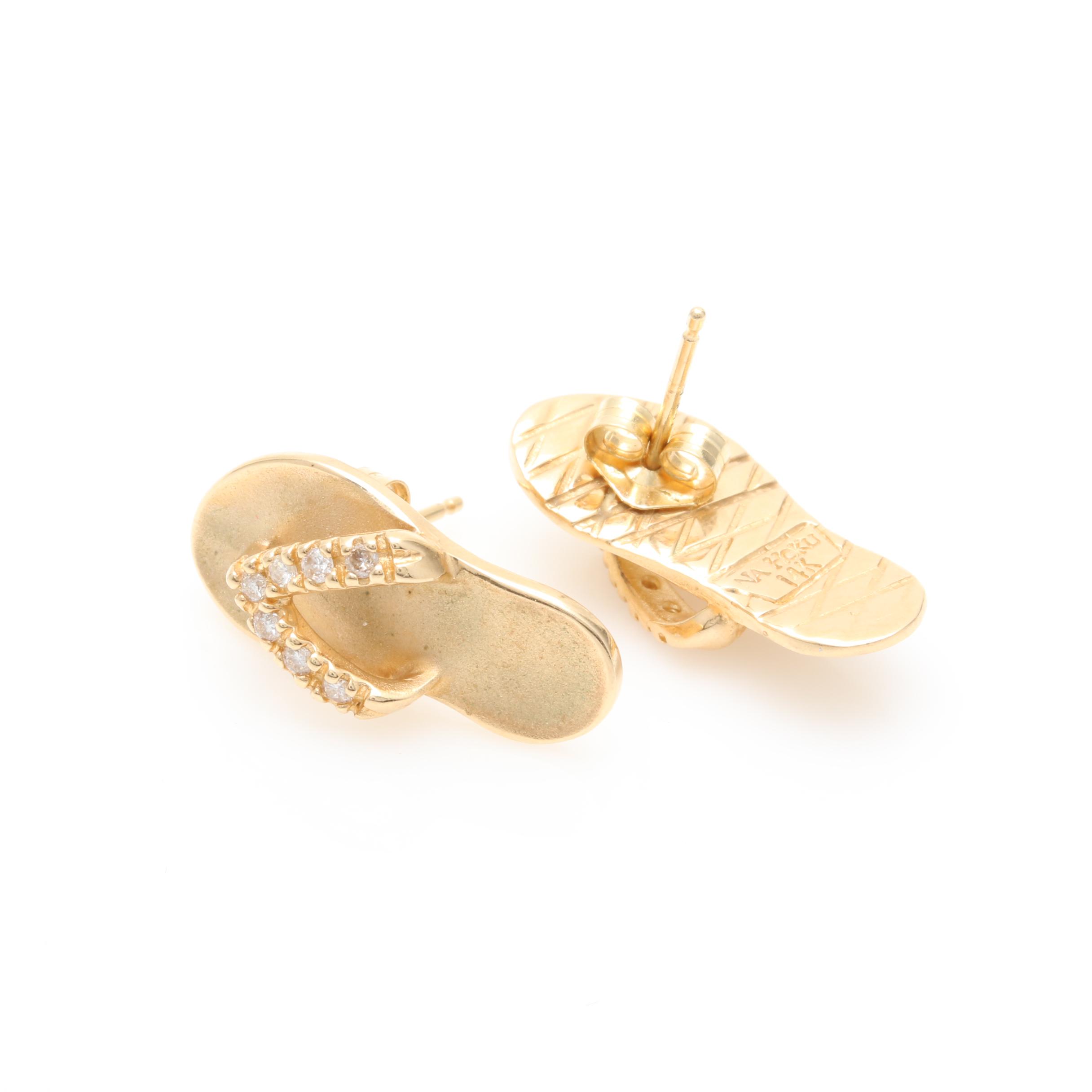 Na Hoku Hawaiian 14K Yellow Gold Diamond Thong Earrings