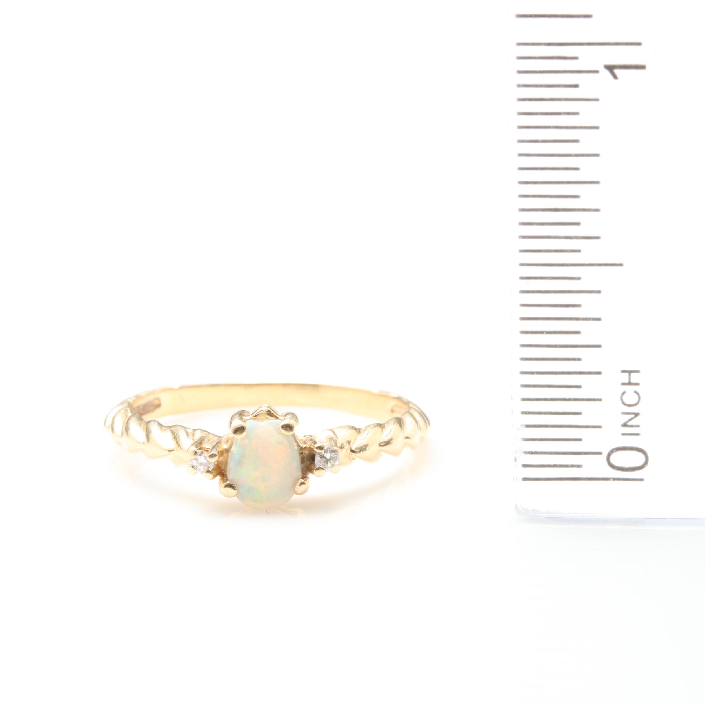 14K Yellow Gold Opal and Diamond Ring
