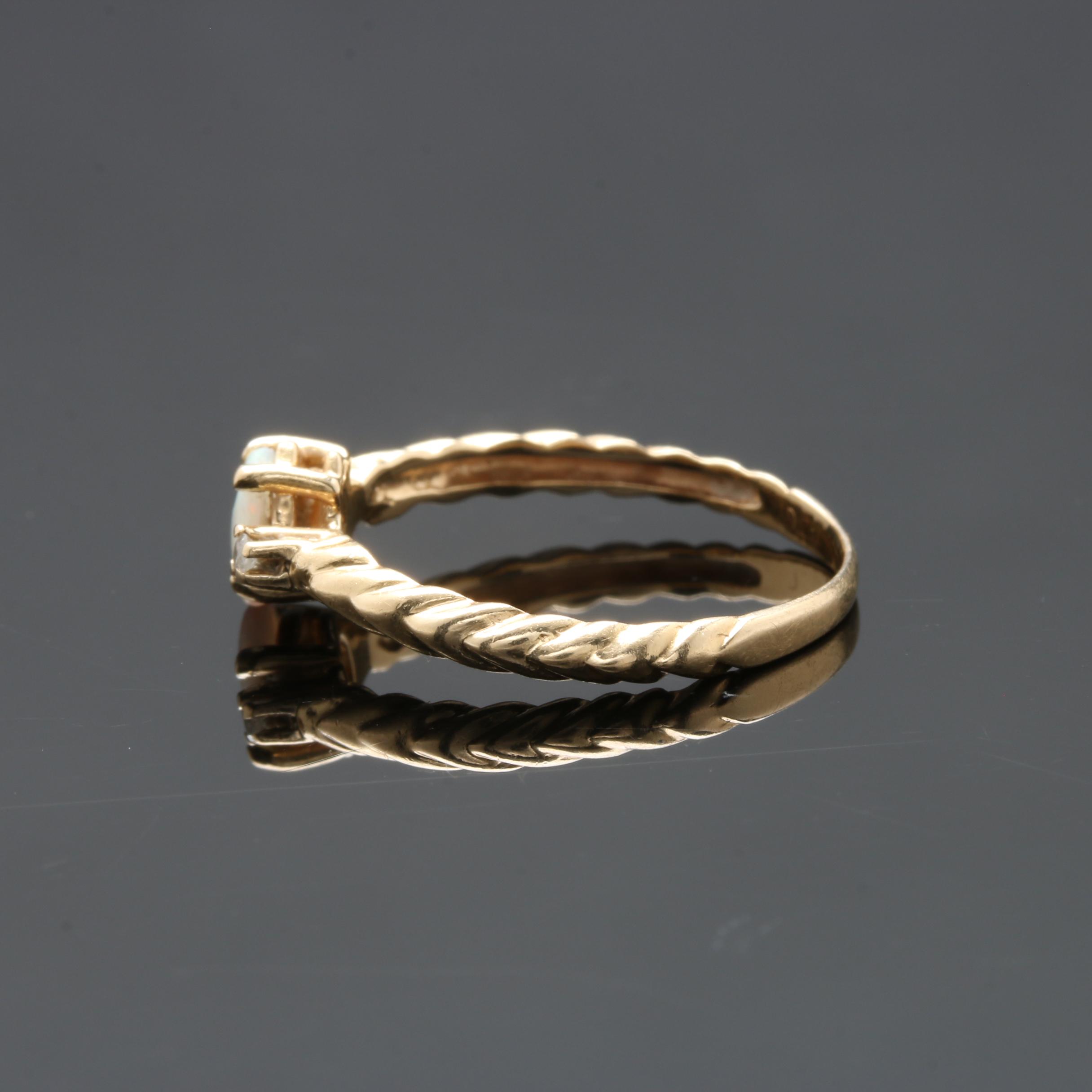 14K Yellow Gold Opal and Diamond Ring
