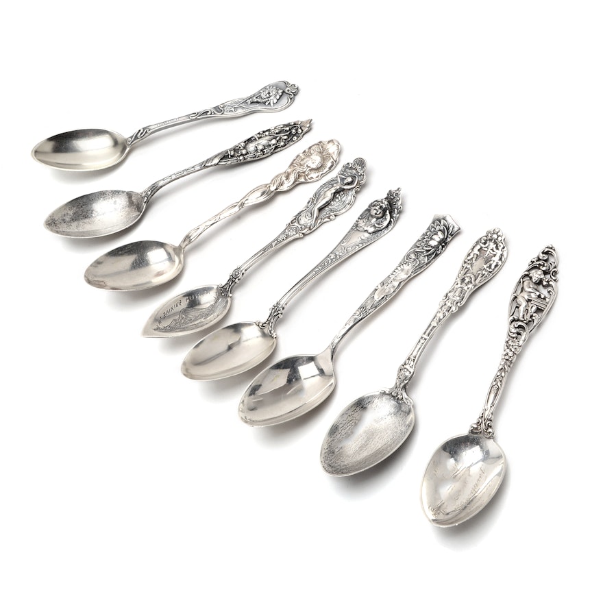 Sterling Silver Keepsake Spoons with Figural and Floral Handles