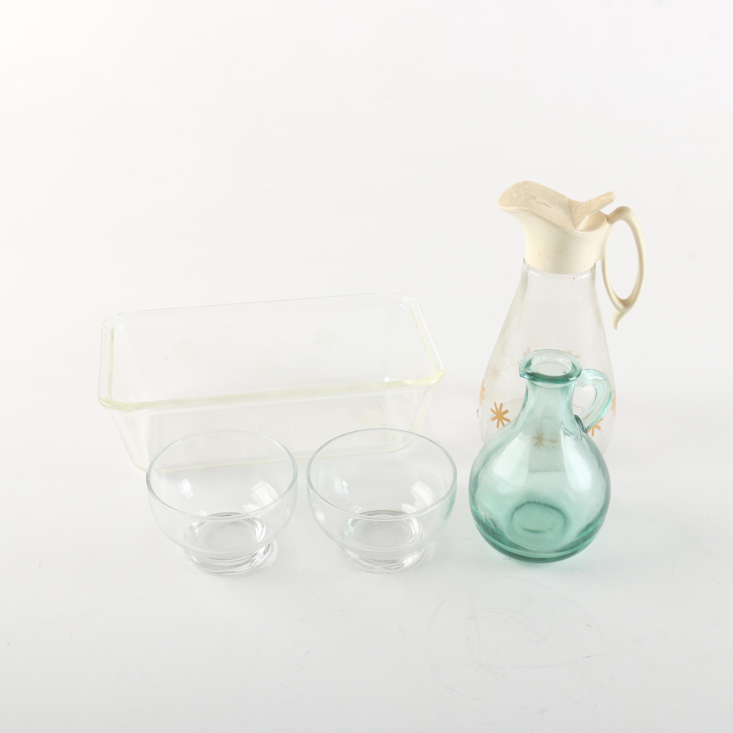 Vintage Glass Bakeware and Serveware Featuring Pyrex and Mid Century Log Cabin