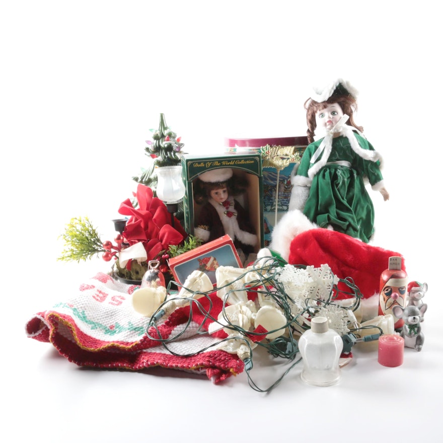 Ceramic Christmas Tree with "Dolls of The World" Dolls and More