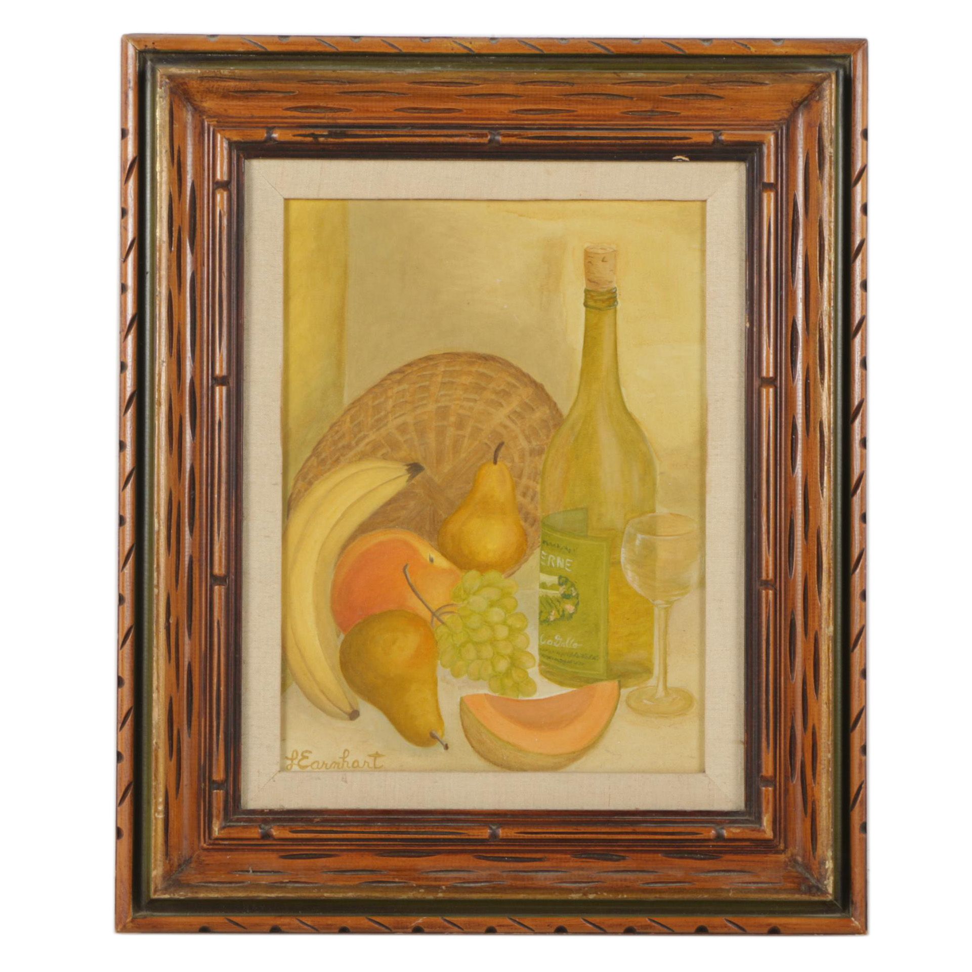 L. Earnhart 1971 Oil Painting on Canvas "Fruit and Wine"