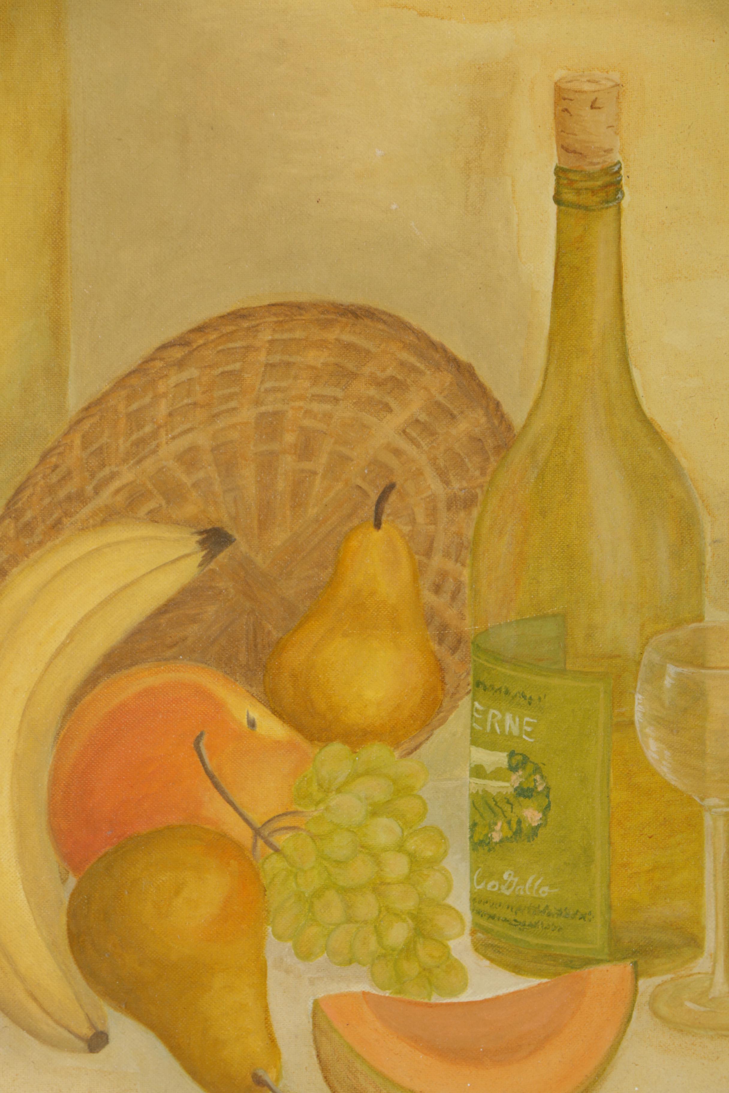 L. Earnhart 1971 Oil Painting on Canvas "Fruit and Wine"