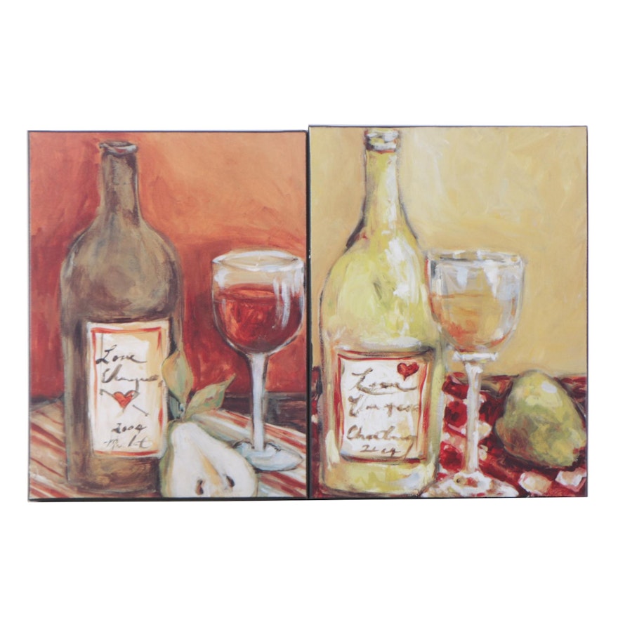 Pair of Wine Themed Offset Lithographs on Canvas