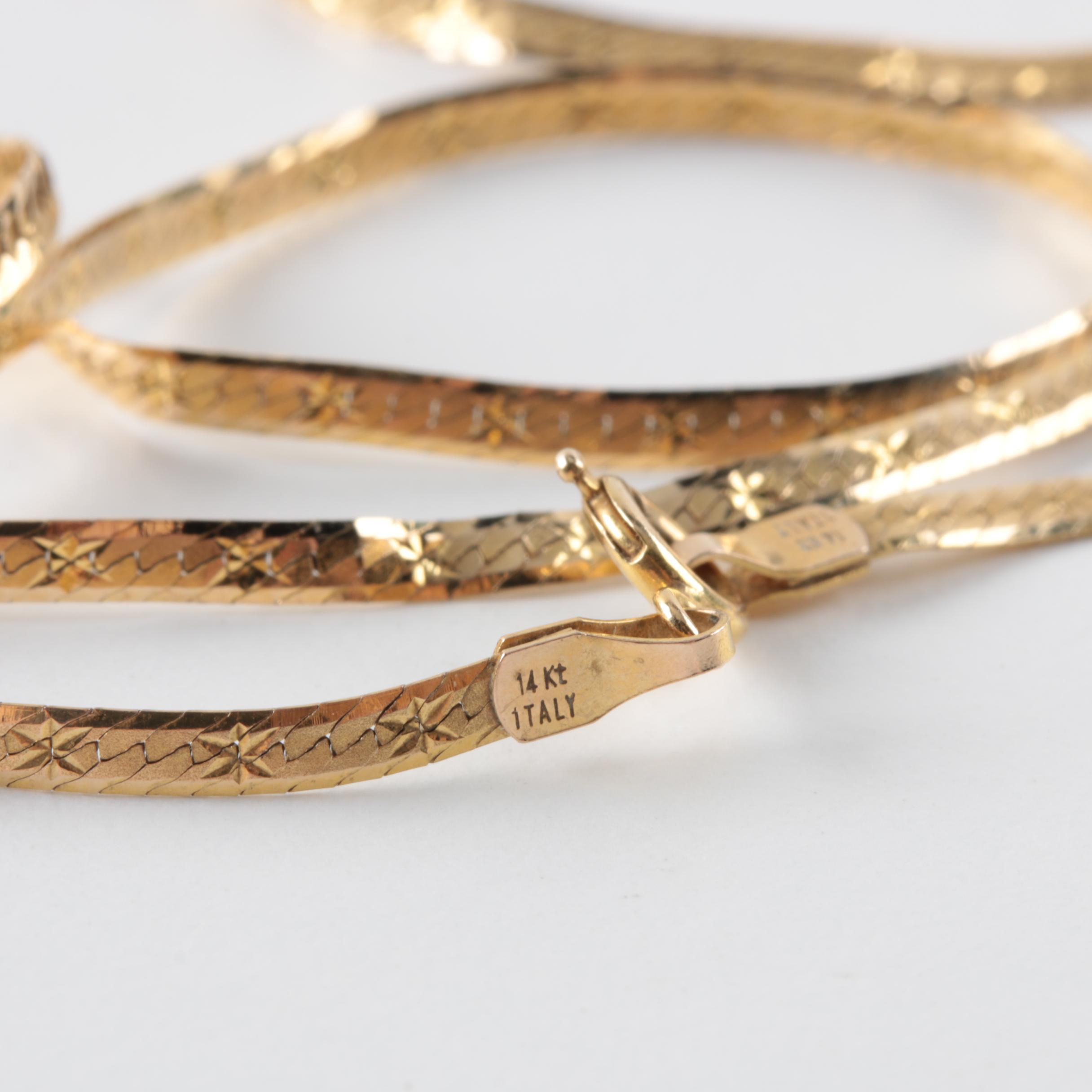 14K Yellow Gold Italian Flat Snake Chain Necklace