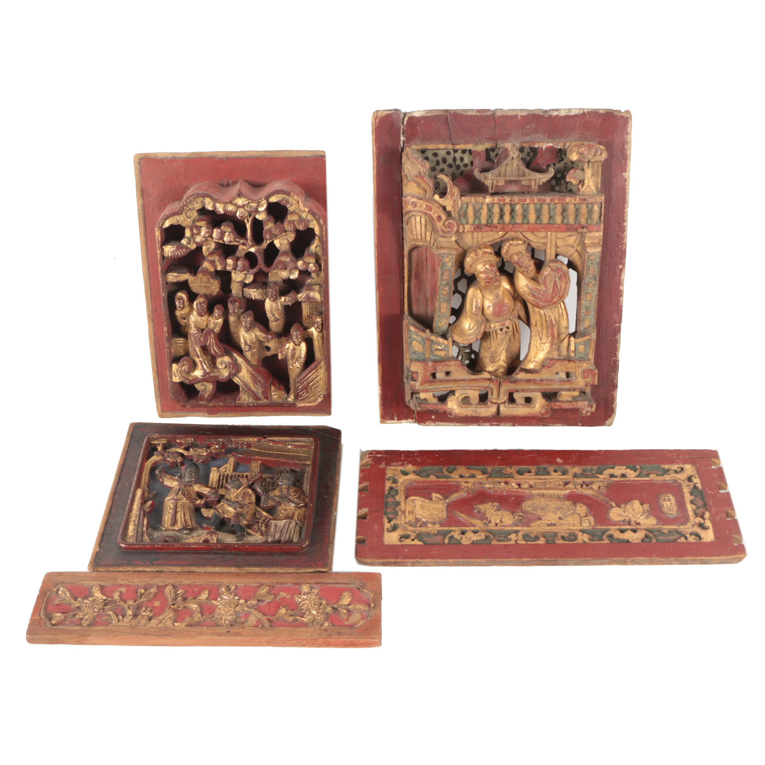 Chinese Polychrome and Gilt Wood Carvings and Architectural Fragments