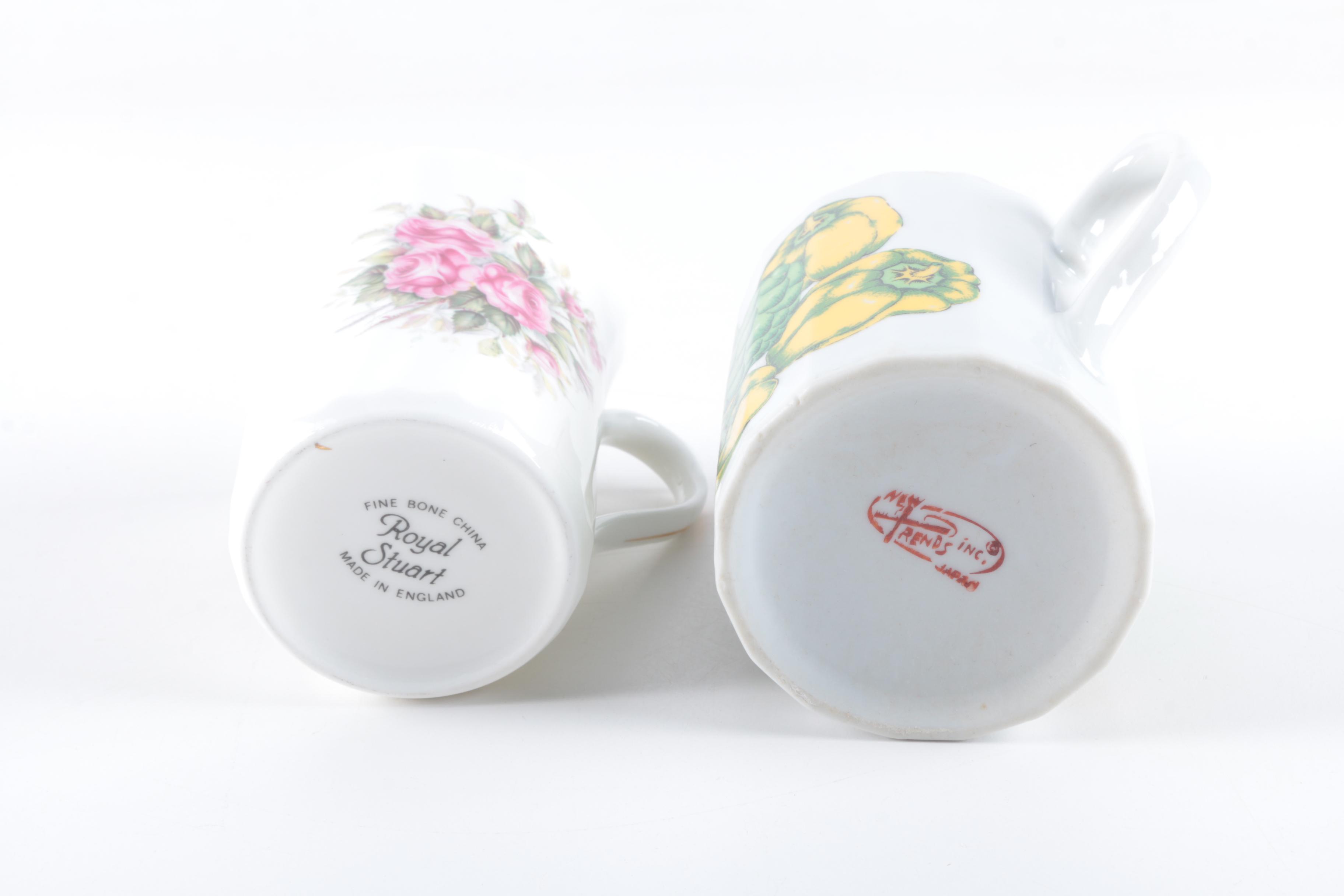 Coffee Mugs Including Royal Stuart England and New Trends Japan