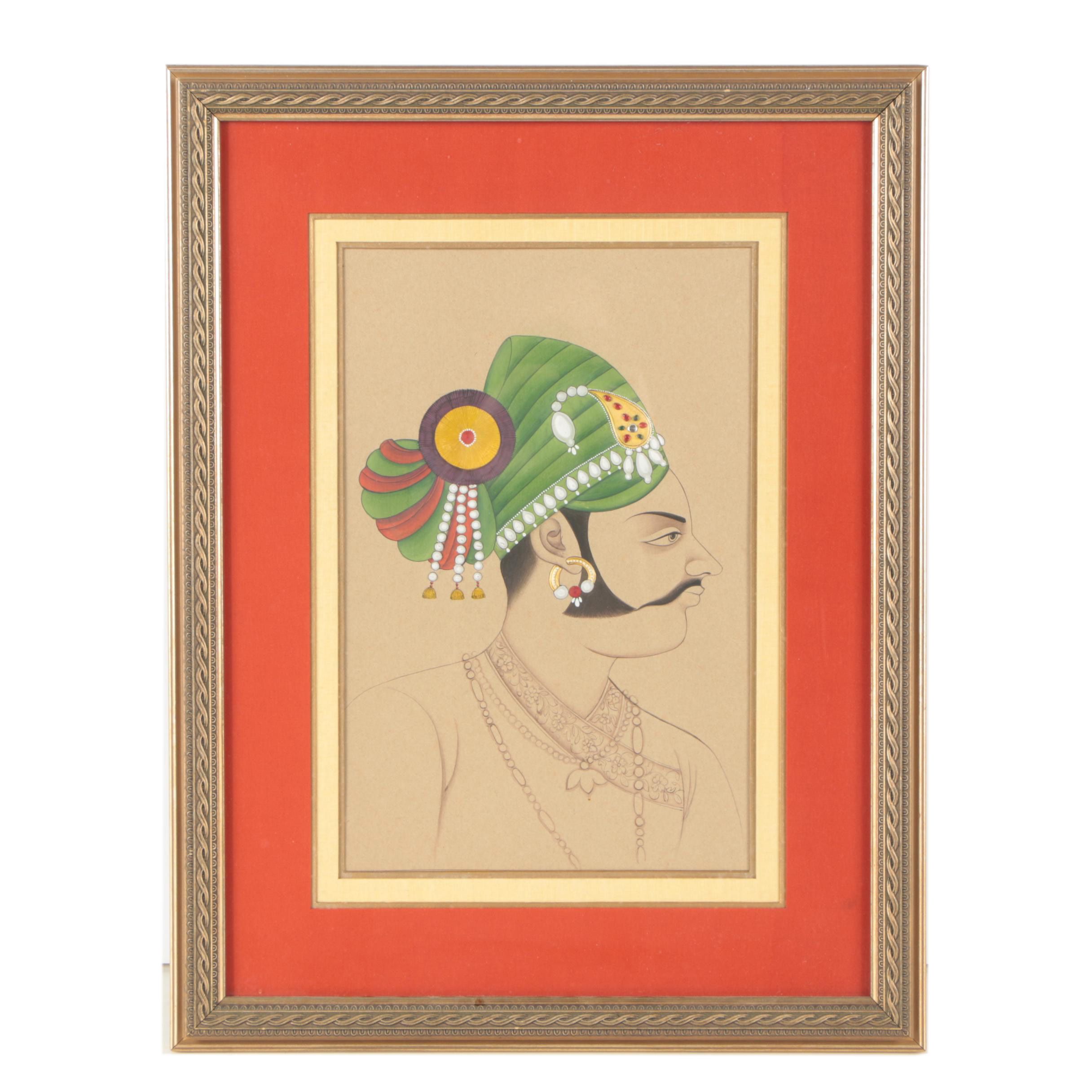 Embellished Gouache Portrait of a Man