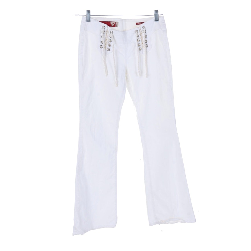 Guess Double Lace-Up White Stretch Denim