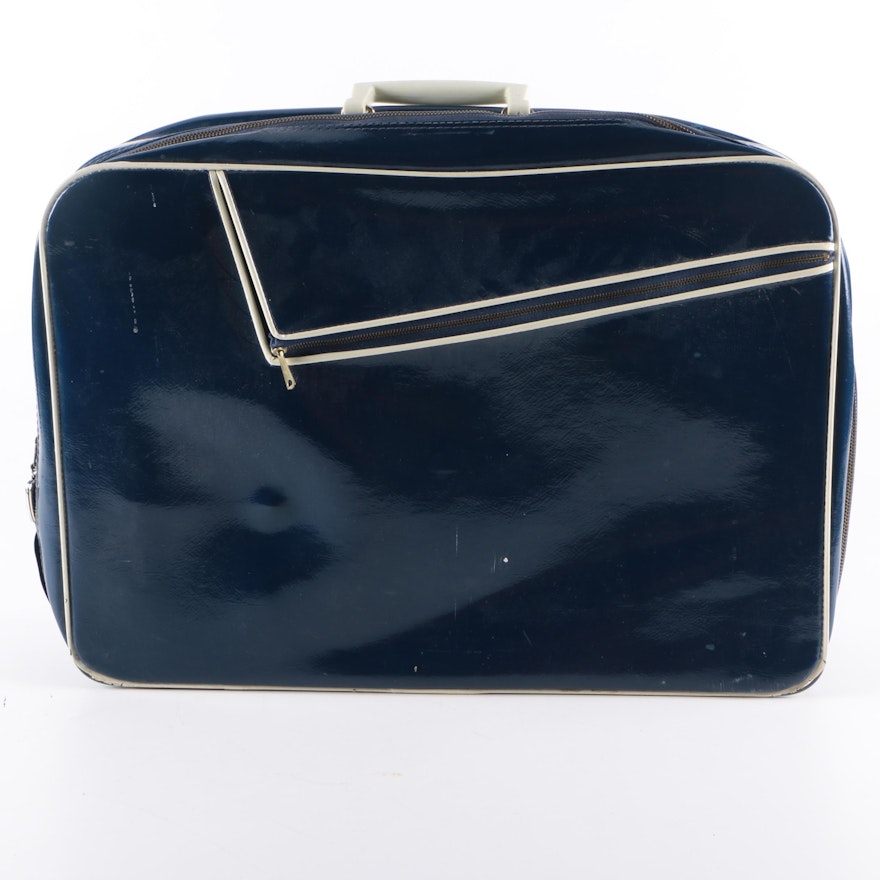 Vintage Blue Faux Patent Leather Suitcase