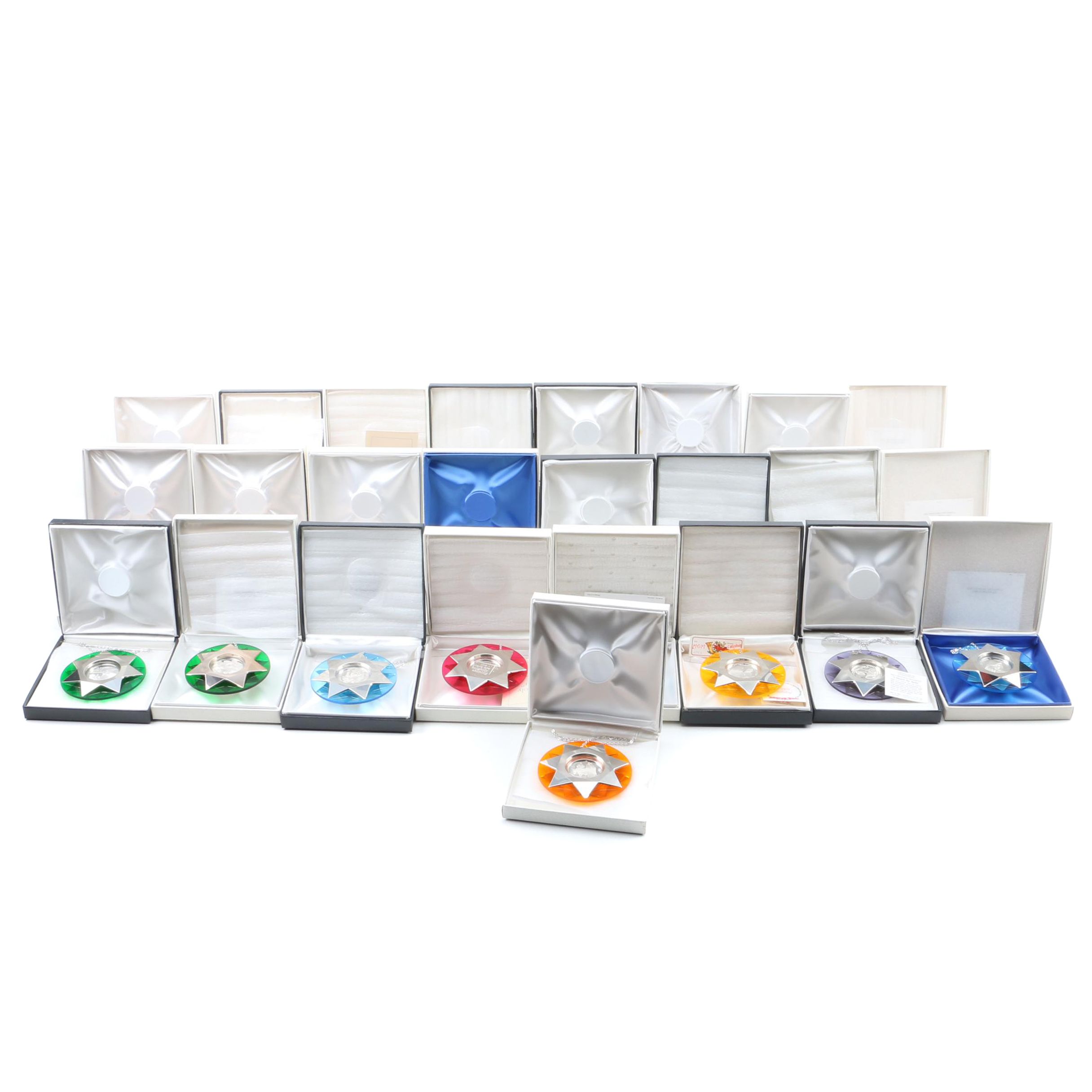 Collection of Franklin Mint Sterling Silver and Lucite Christmas Ornaments