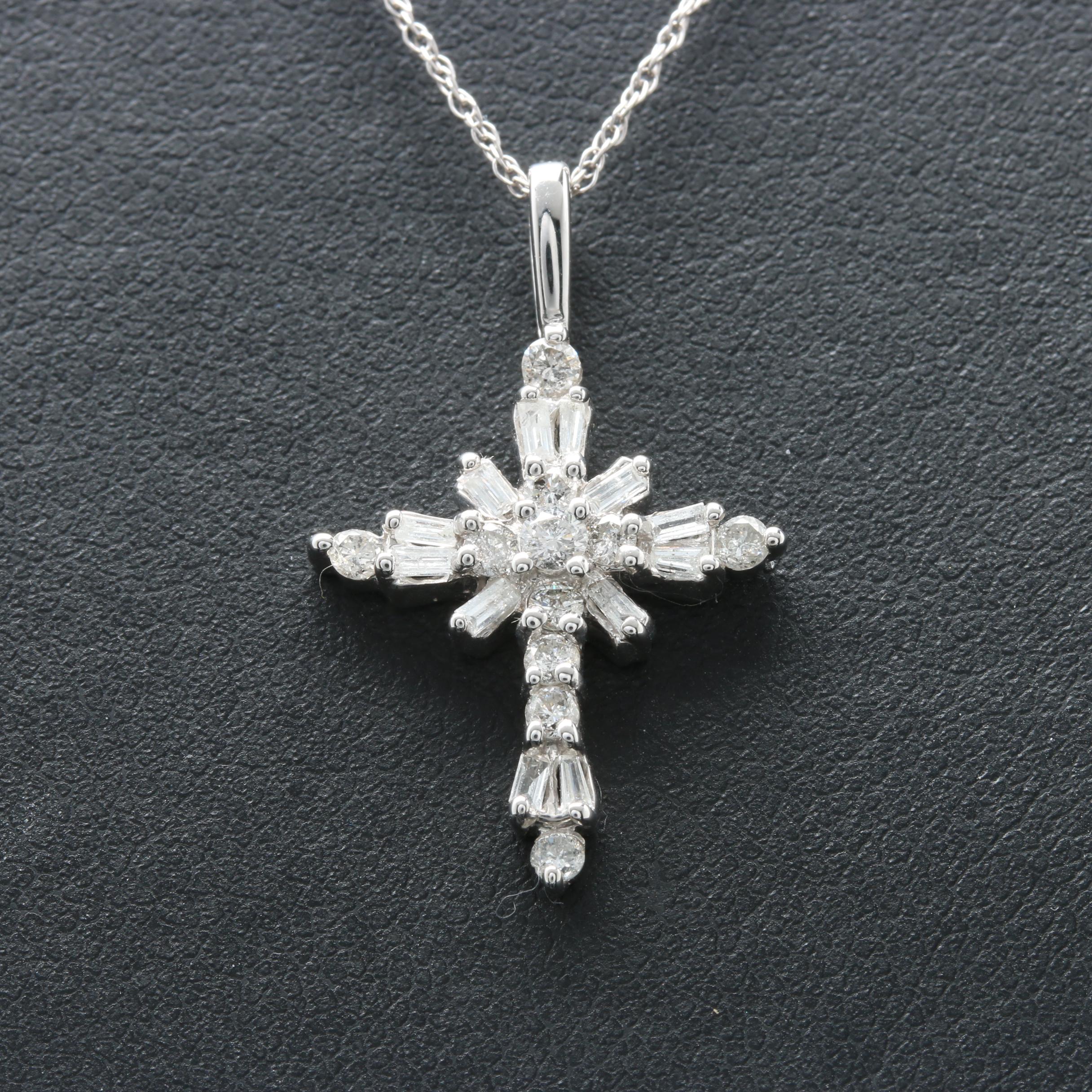 14K White Gold Diamond Pendant Necklace