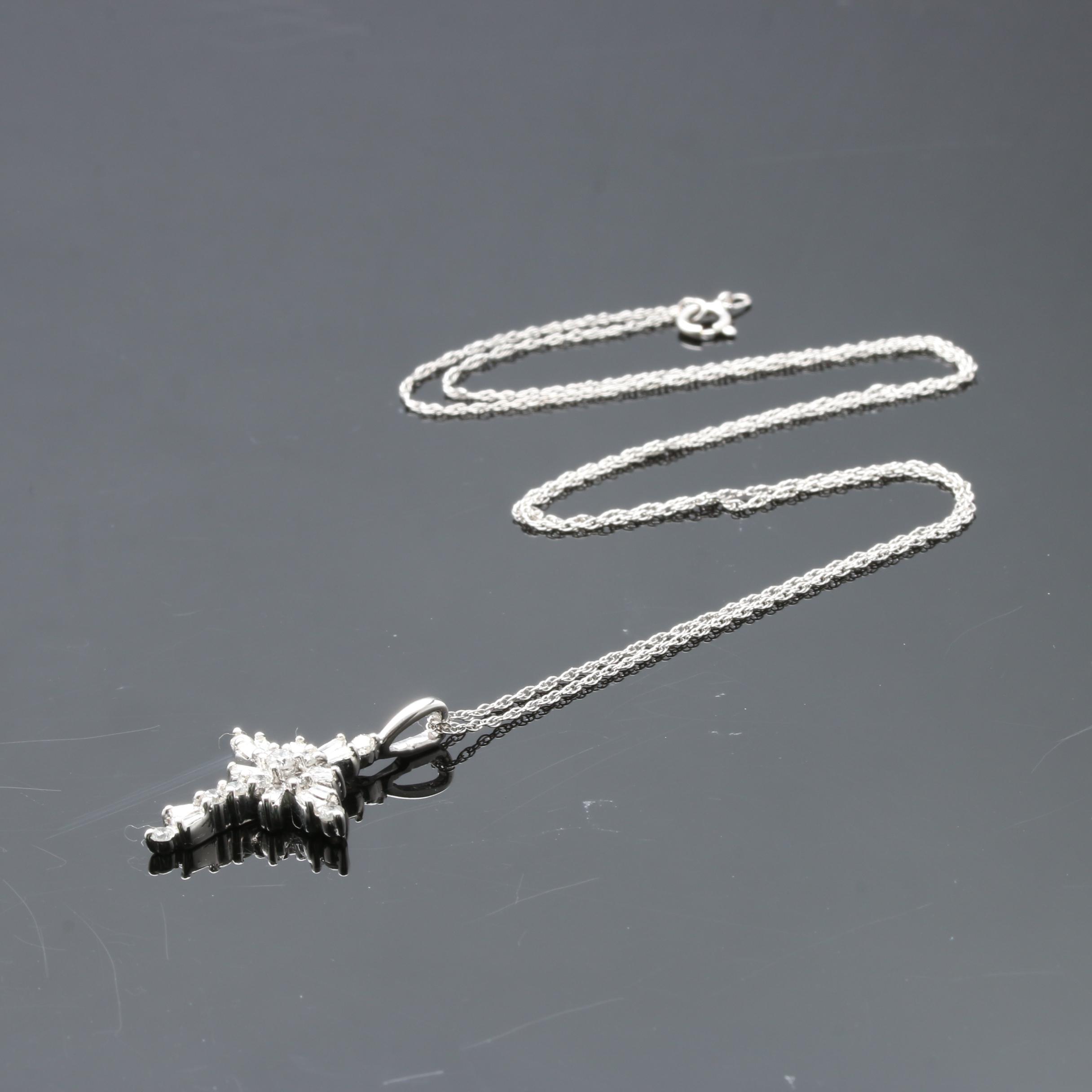 14K White Gold Diamond Pendant Necklace