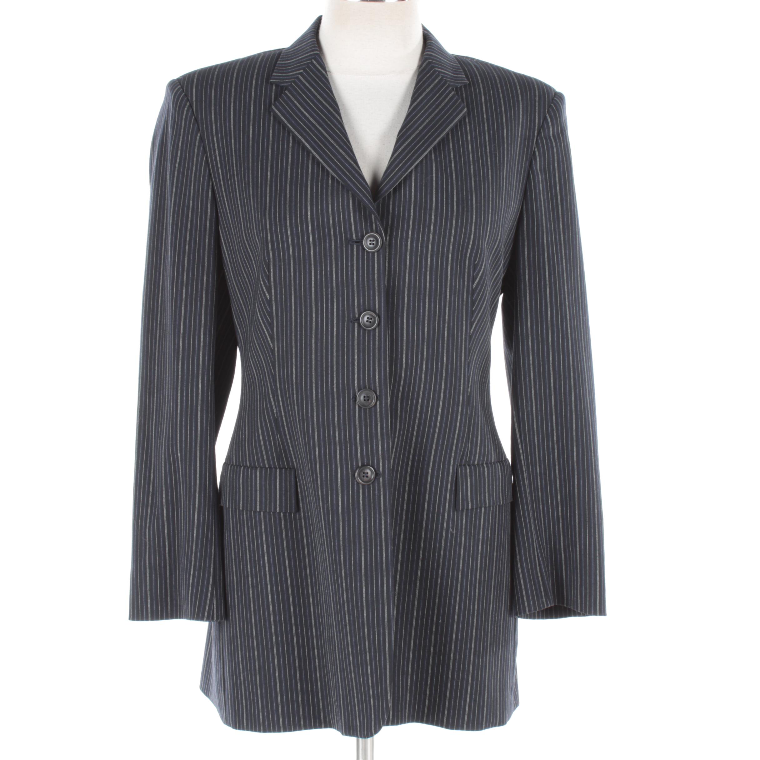 Women's Piazza Sempione Single-Breasted Navy Blue Striped Blazer