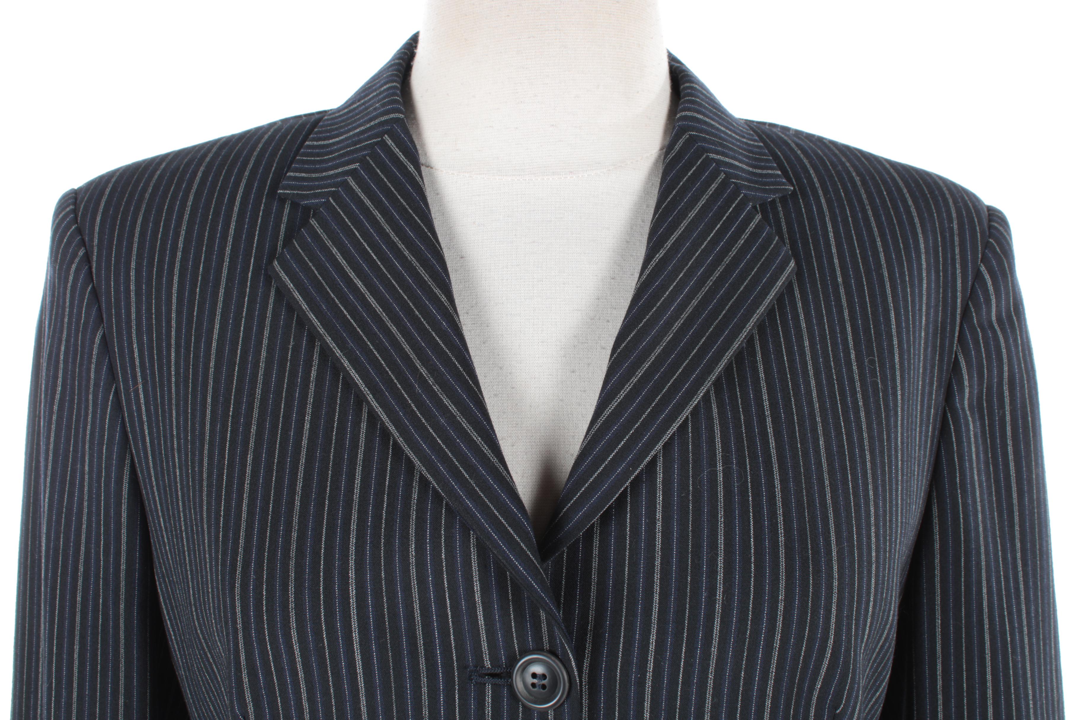 Women's Piazza Sempione Single-Breasted Navy Blue Striped Blazer
