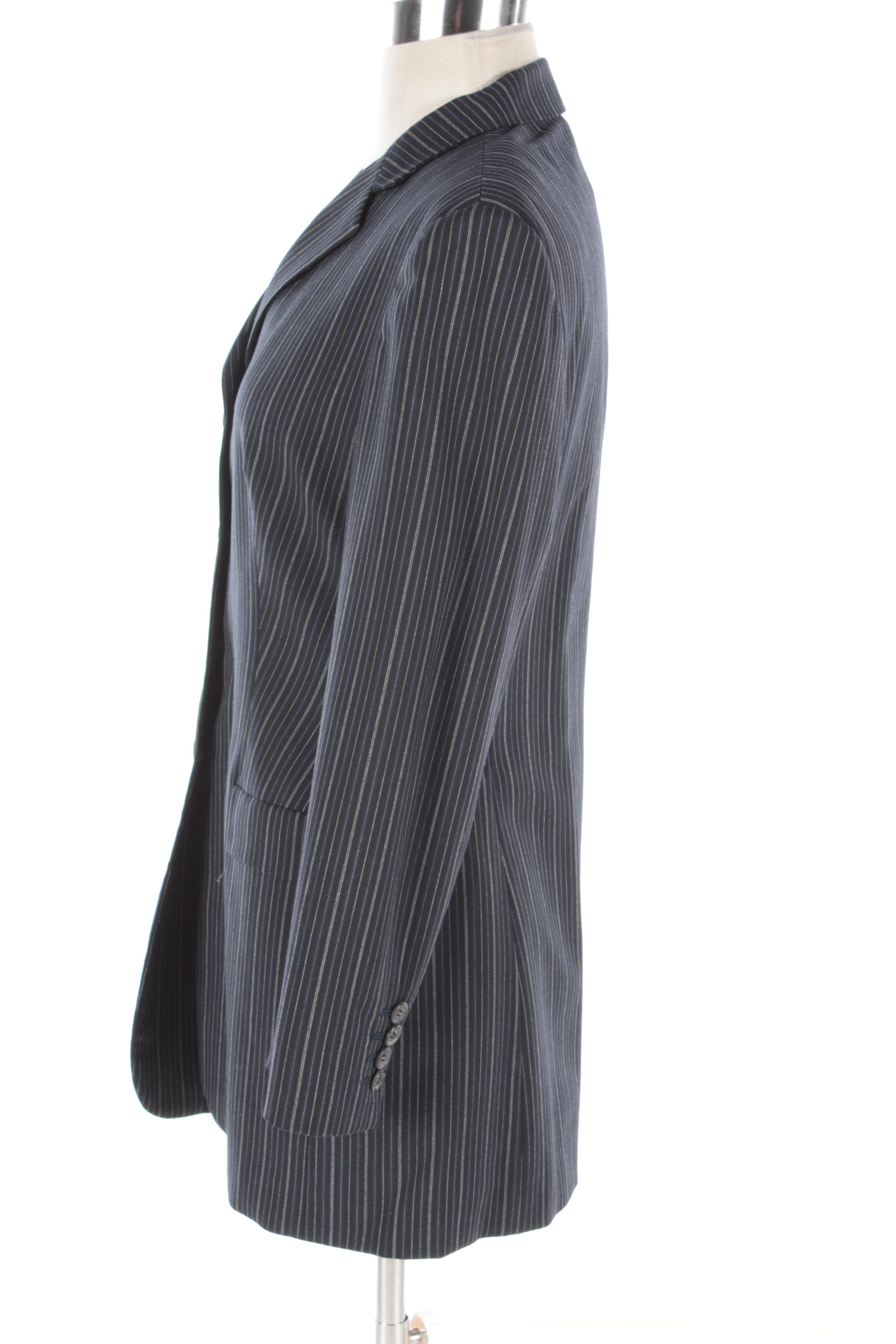 Women's Piazza Sempione Single-Breasted Navy Blue Striped Blazer