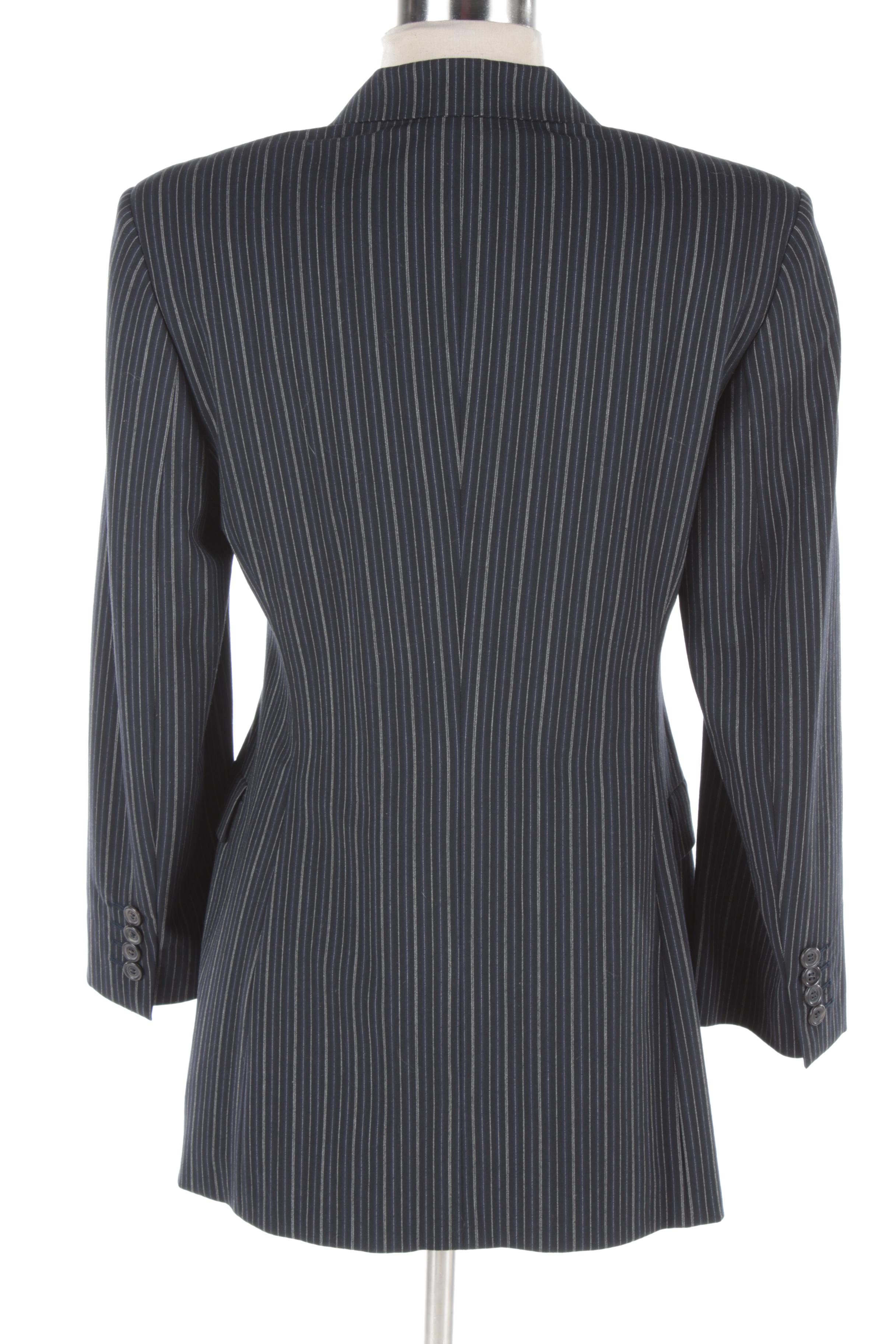 Women's Piazza Sempione Single-Breasted Navy Blue Striped Blazer