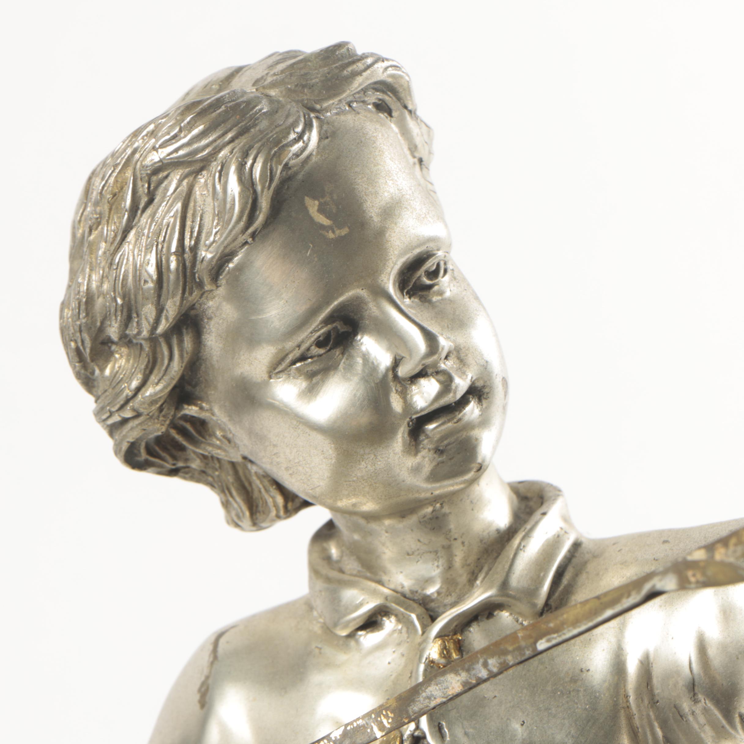 Cast Brass Sculpture of Boy with Slingshot
