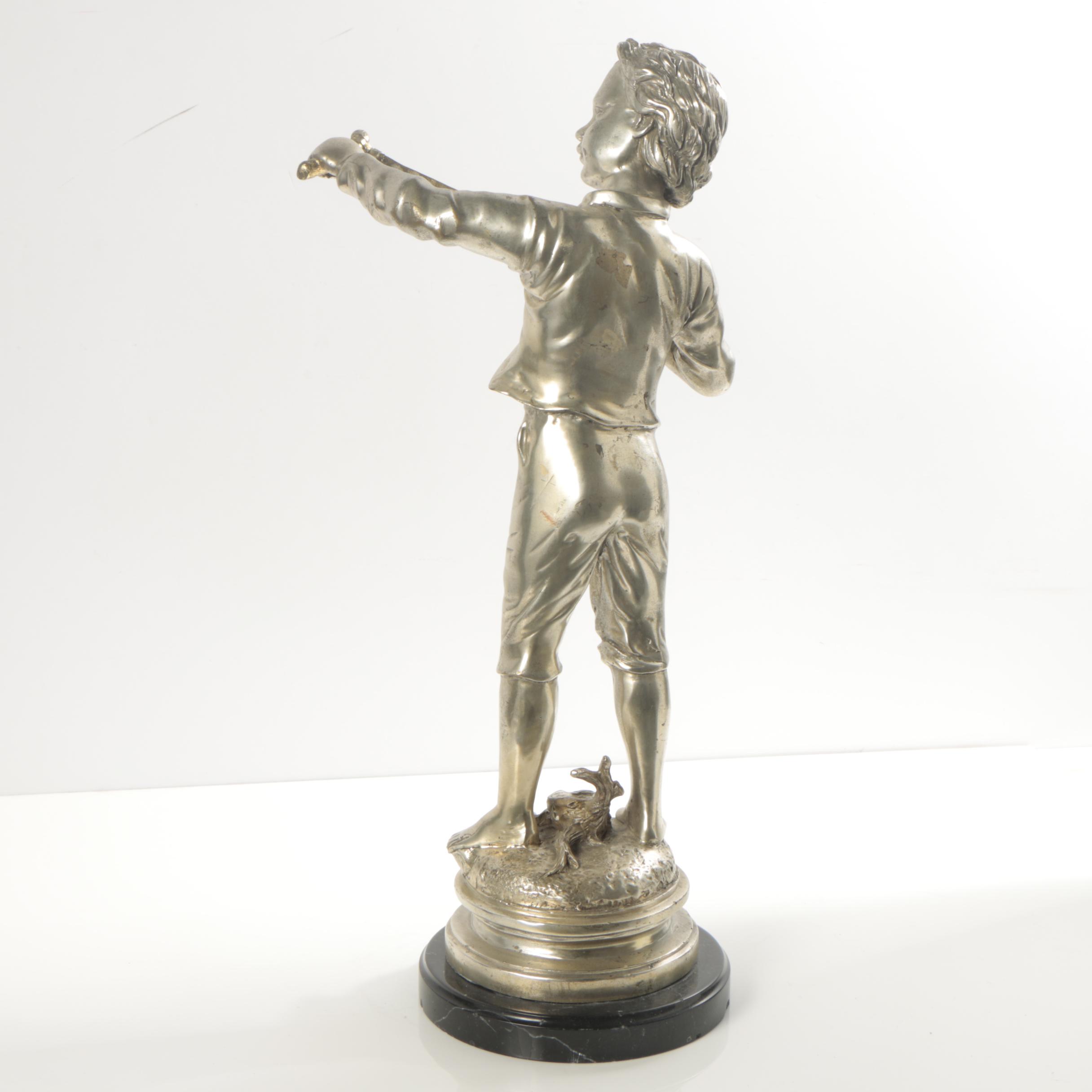 Cast Brass Sculpture of Boy with Slingshot