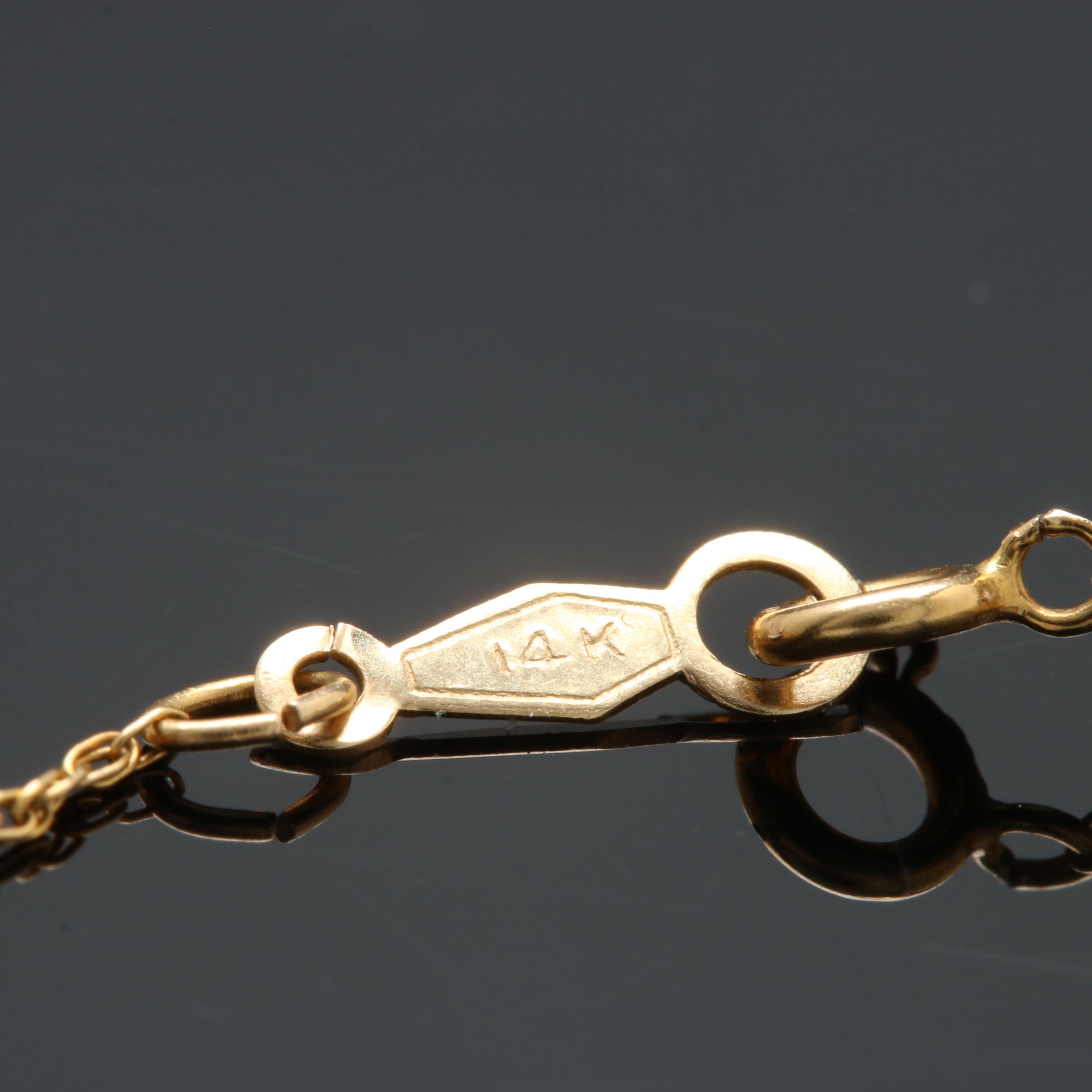 14K Yellow Gold Opal and Diamond Pendant Necklace