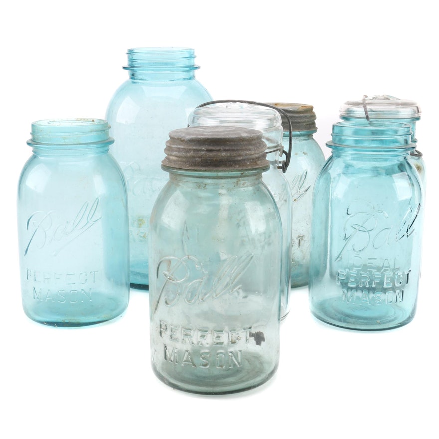 Collection of Blue Mason Jars