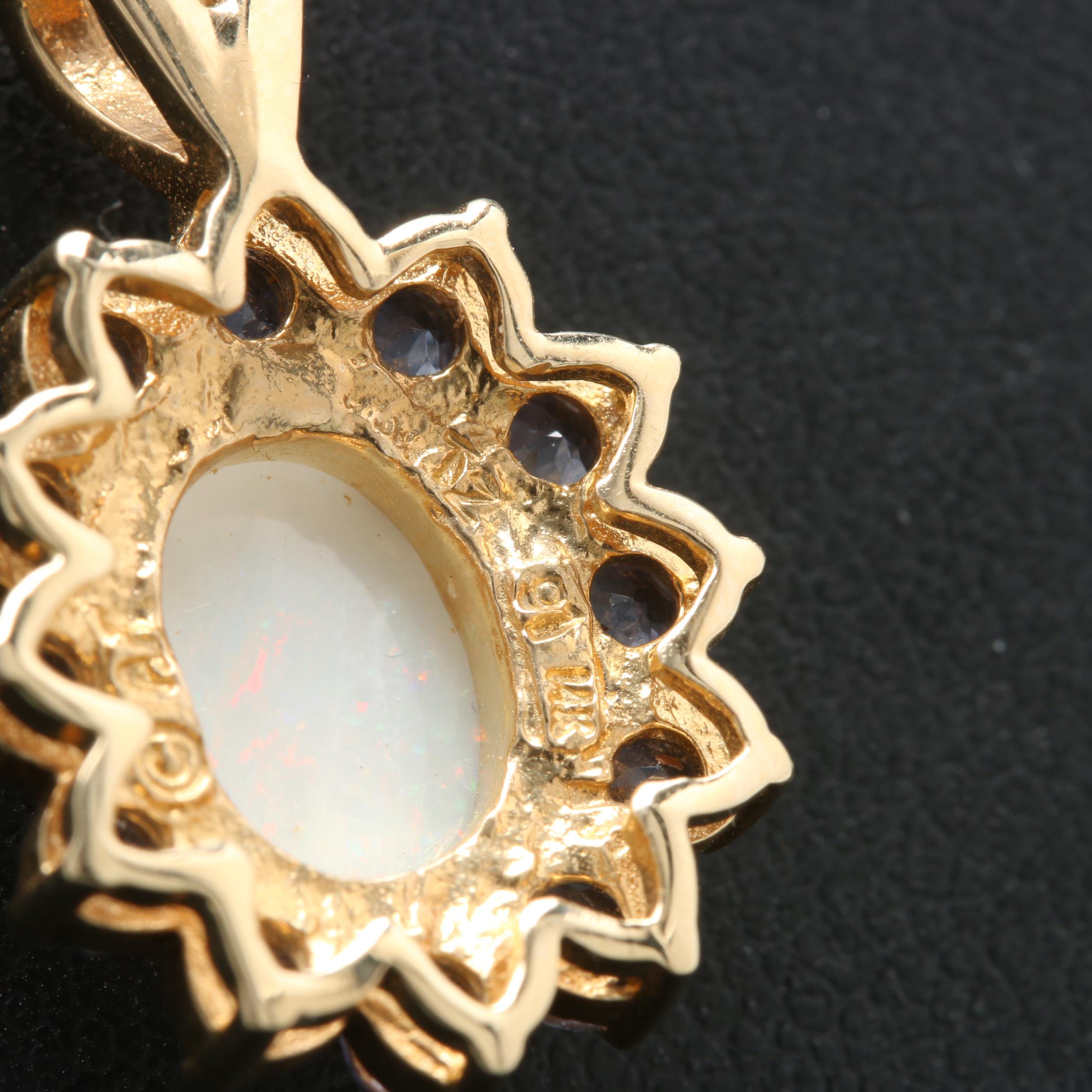 14K Yellow Gold Opal and Tanzanite Pendant Necklace