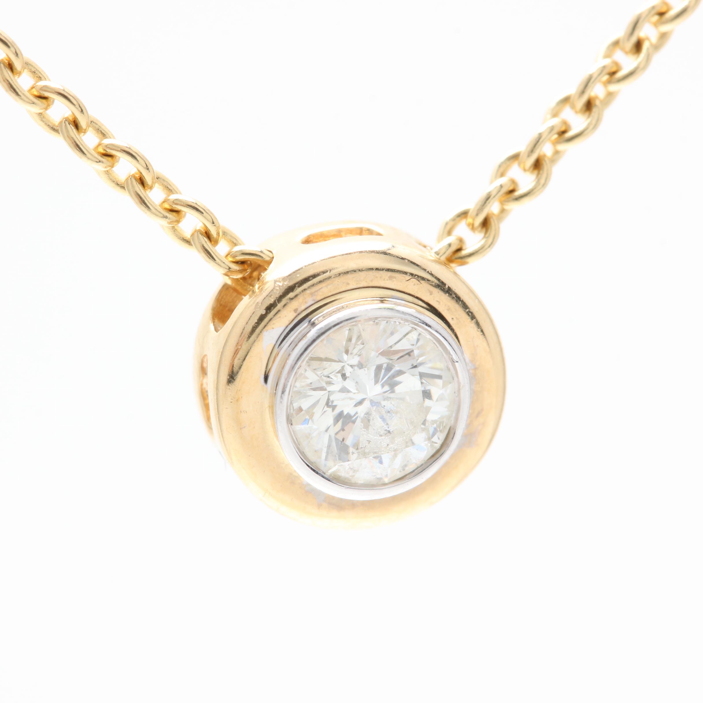 14K Yellow Gold Diamond Bezel Slide Pendant Necklace