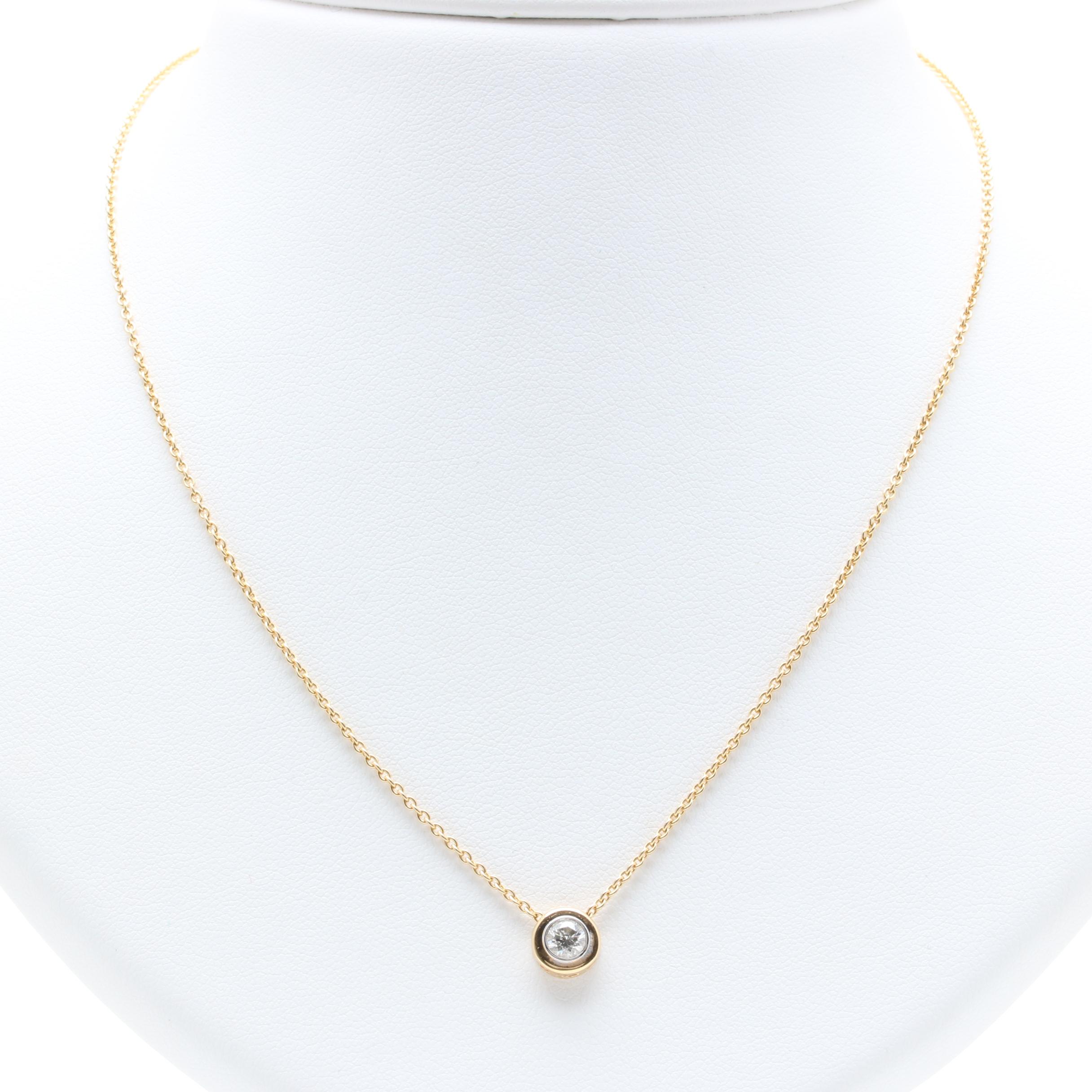 14K Yellow Gold Diamond Bezel Slide Pendant Necklace