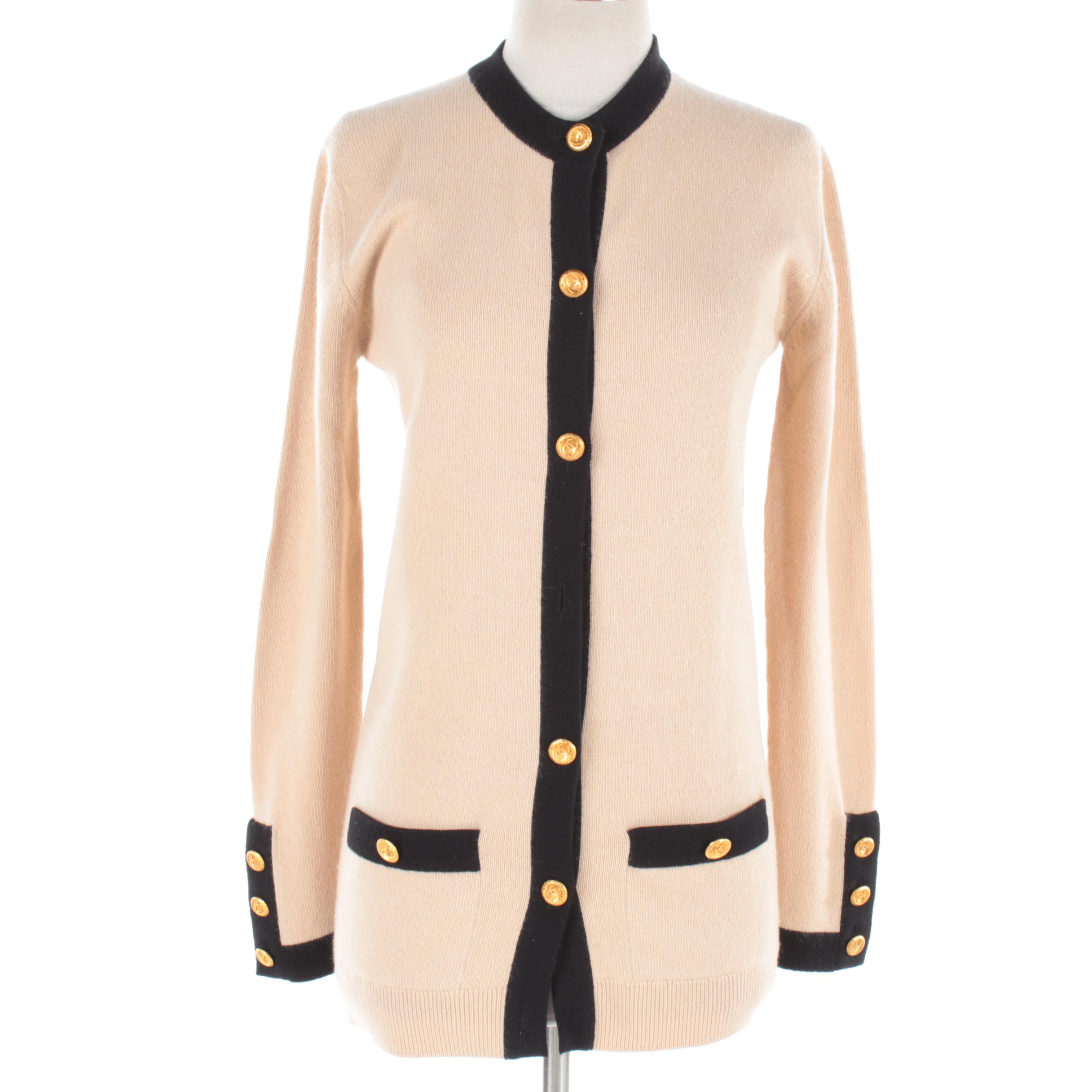 Chanel Beige Cardigan with Black Trim