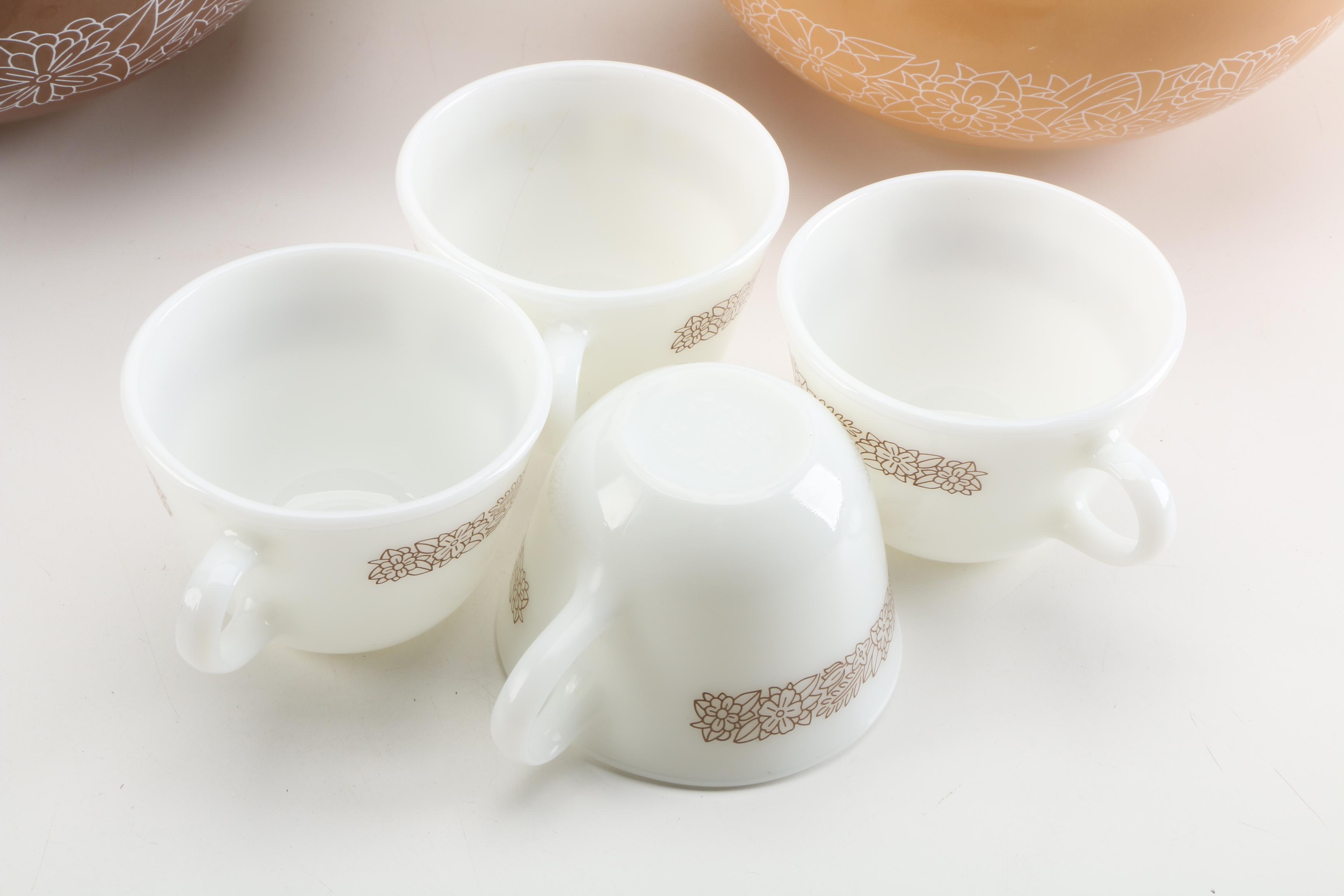 Vintage Pyrex "Woodland" Mixing Bowls and Cups with Hamilton Beach Mixer Bowls