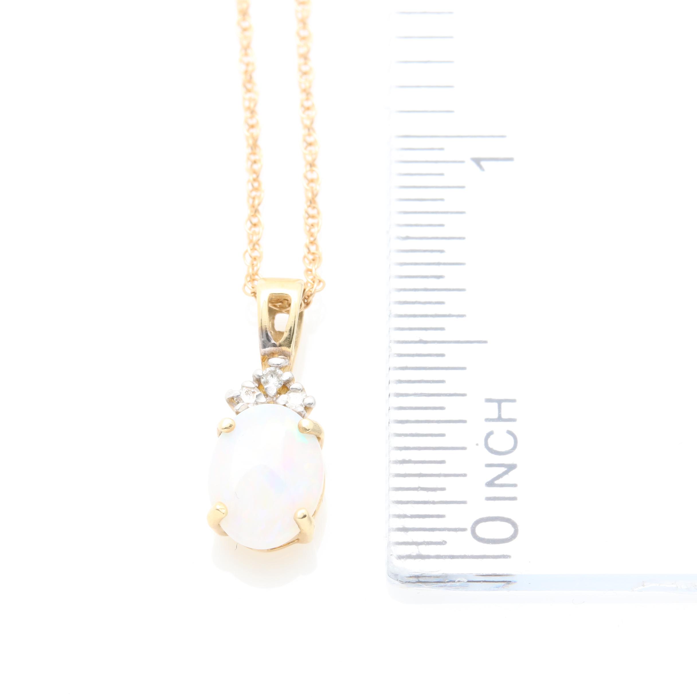 14K Yellow Gold Opal and Diamond Necklace