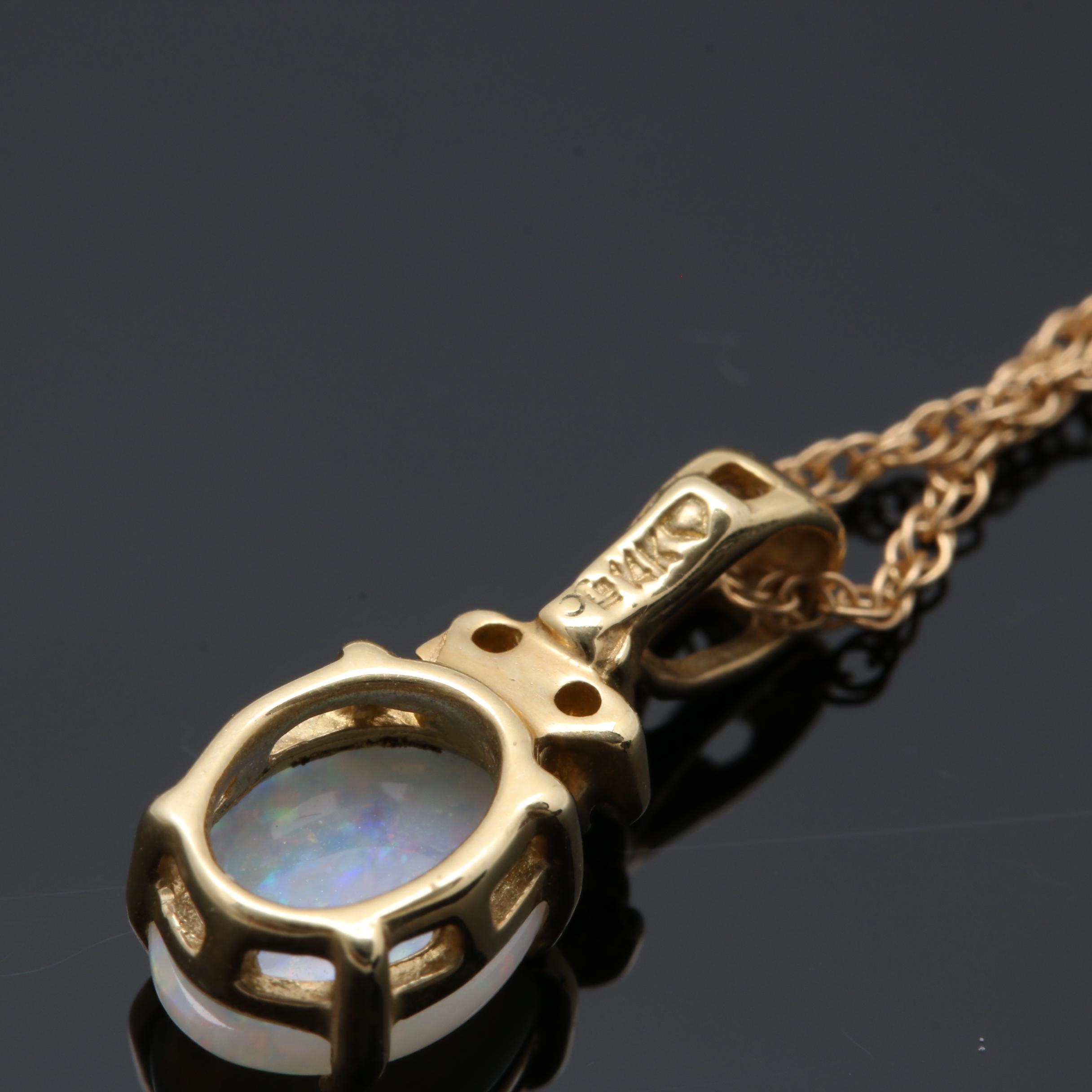 14K Yellow Gold Opal and Diamond Necklace