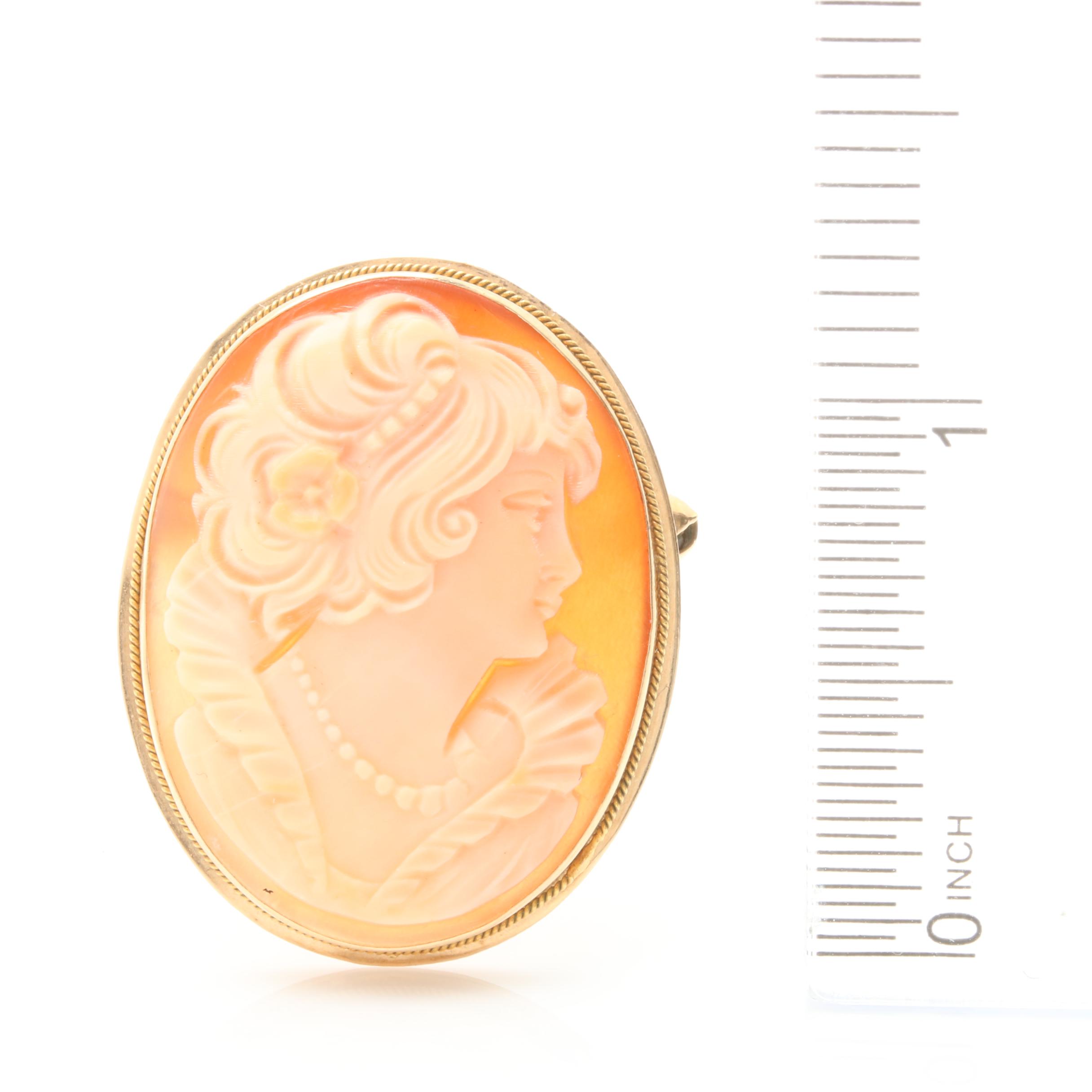 14K Yellow Gold Carve Shell Cameo