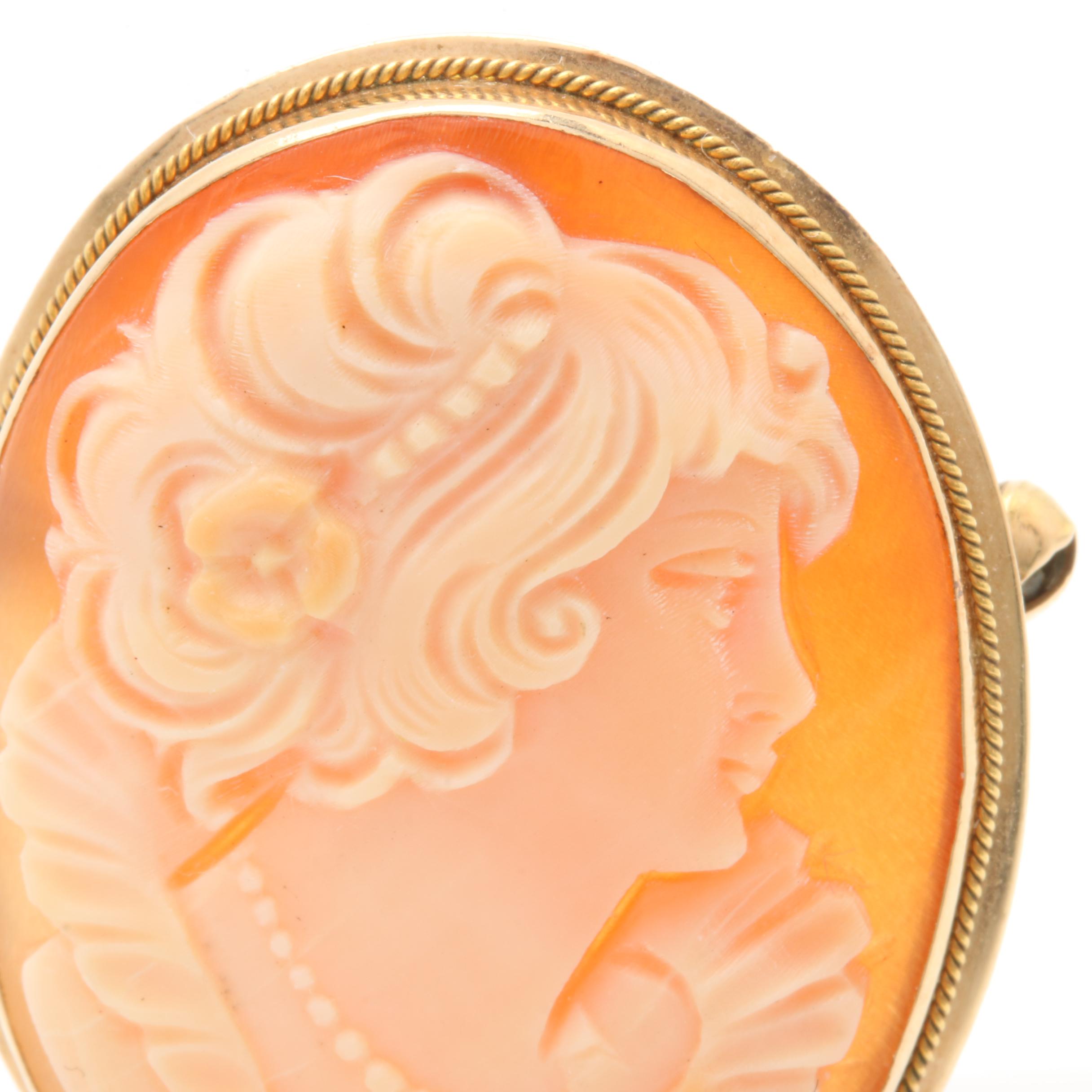 14K Yellow Gold Carve Shell Cameo