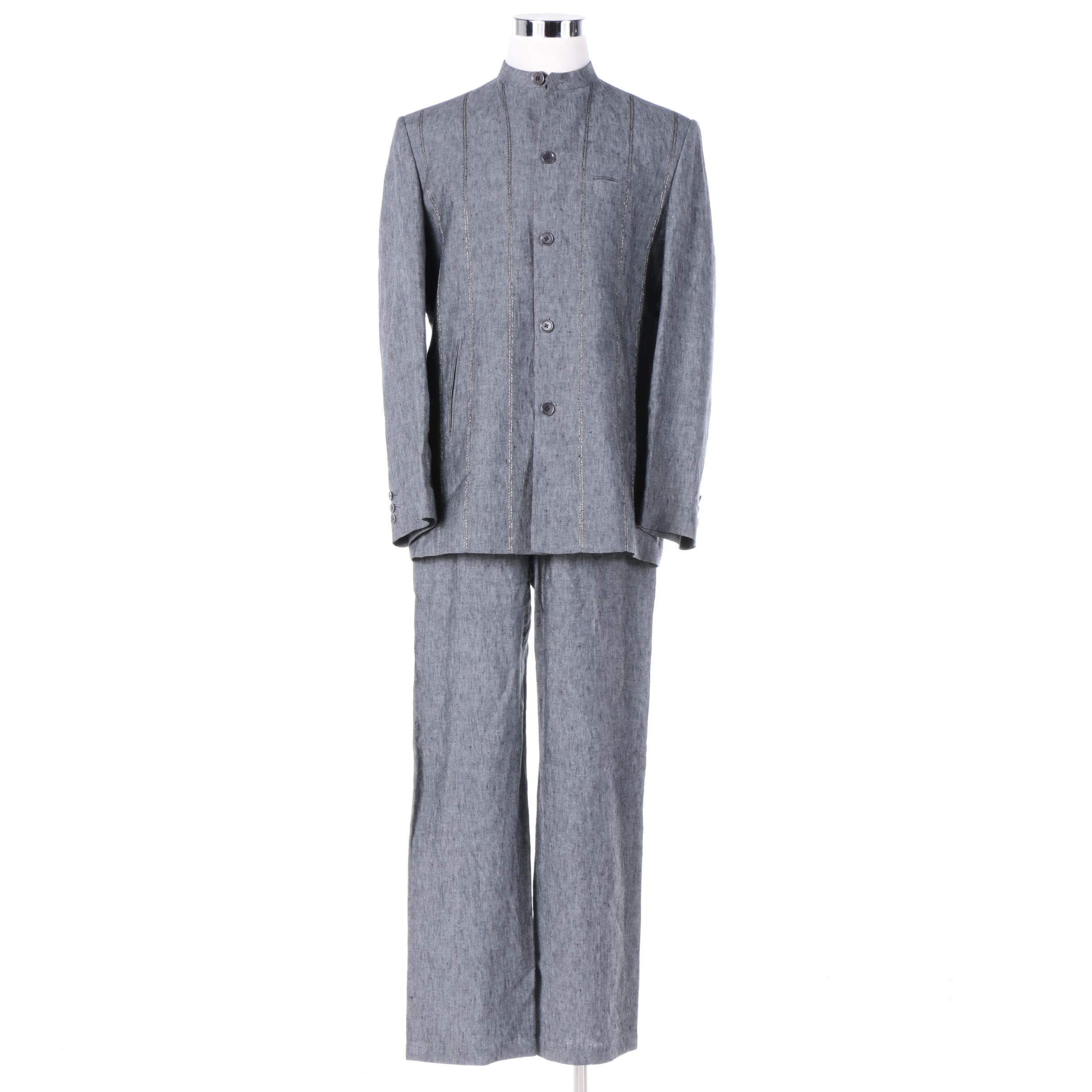 Men's Indian Grey Linen Jodhpuri Pantsuit