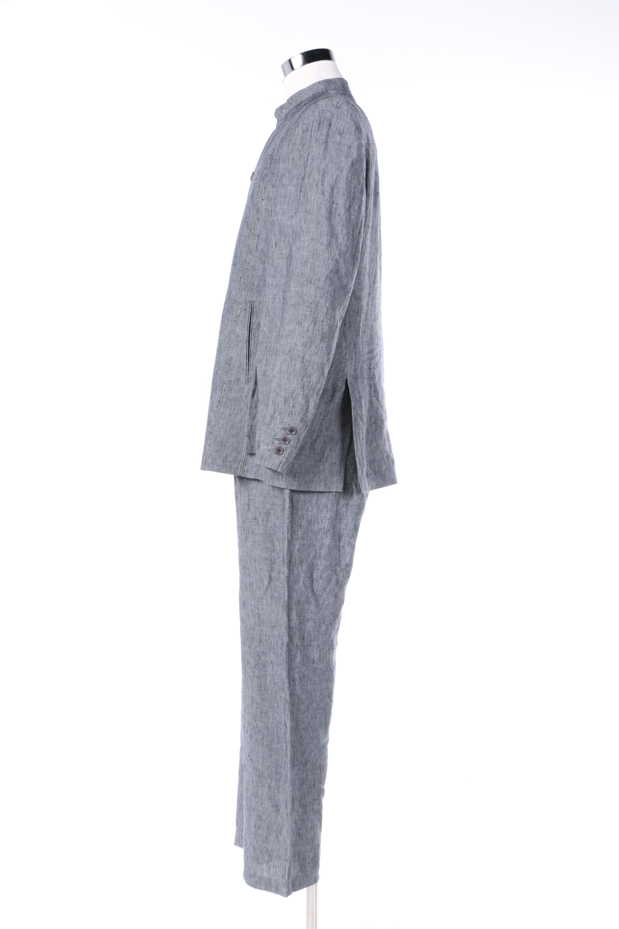 Men's Indian Grey Linen Jodhpuri Pantsuit