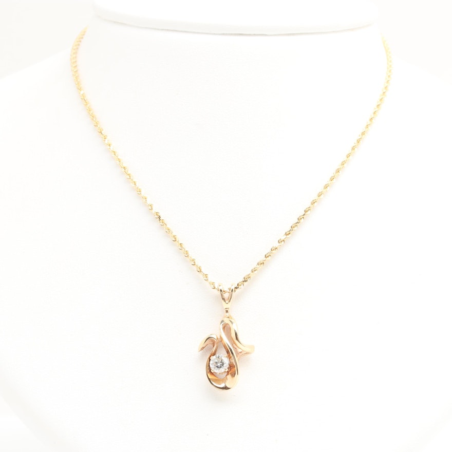 14K Yellow Gold Diamond Asymmetrical Pendant Necklace