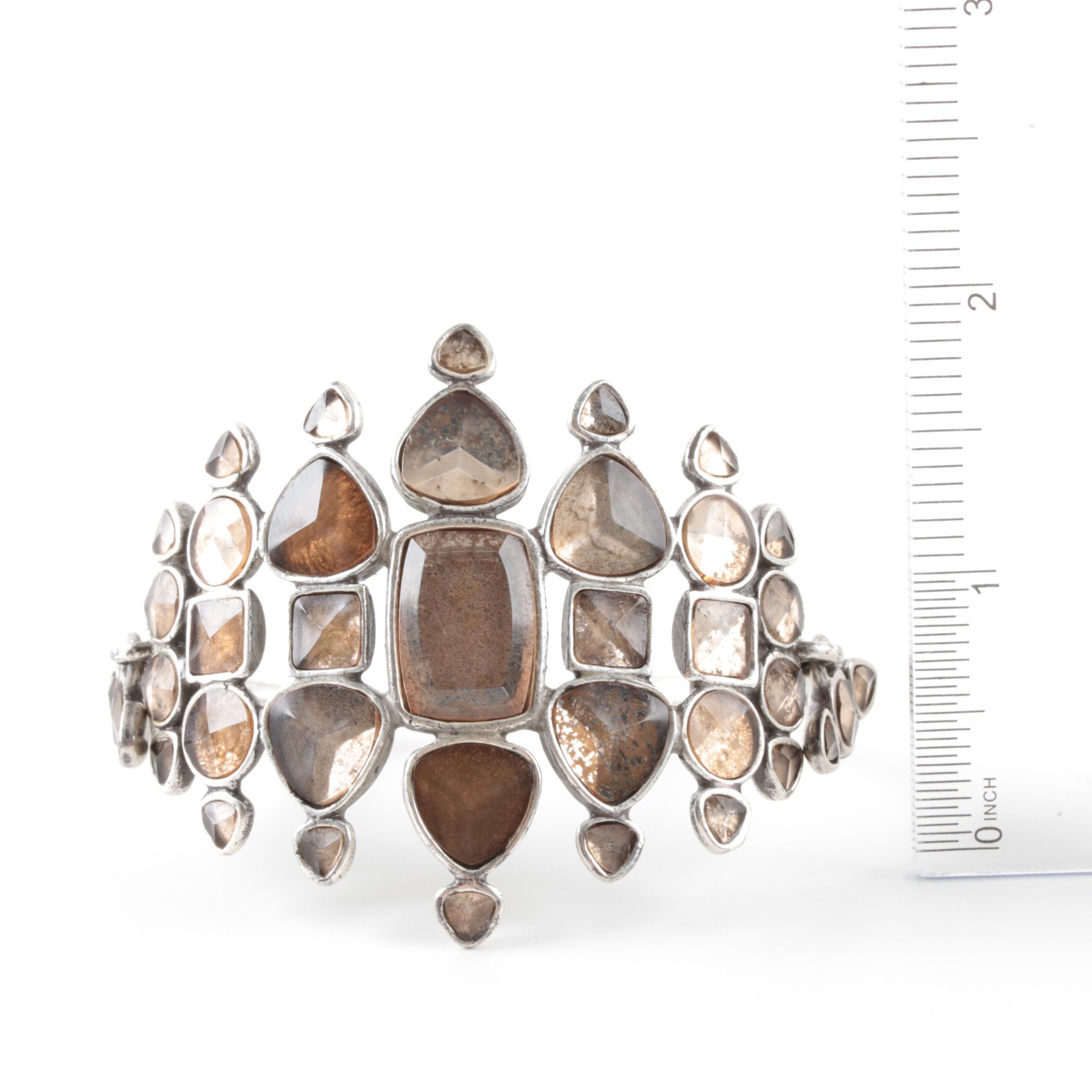 Yves Saint Laurent Sterling Silver Foilbacked Glass Cuff Bracelet