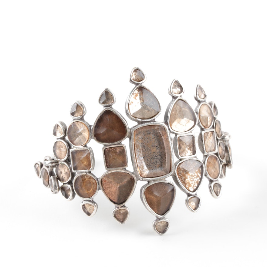 Yves Saint Laurent Sterling Silver Foilbacked Glass Cuff Bracelet
