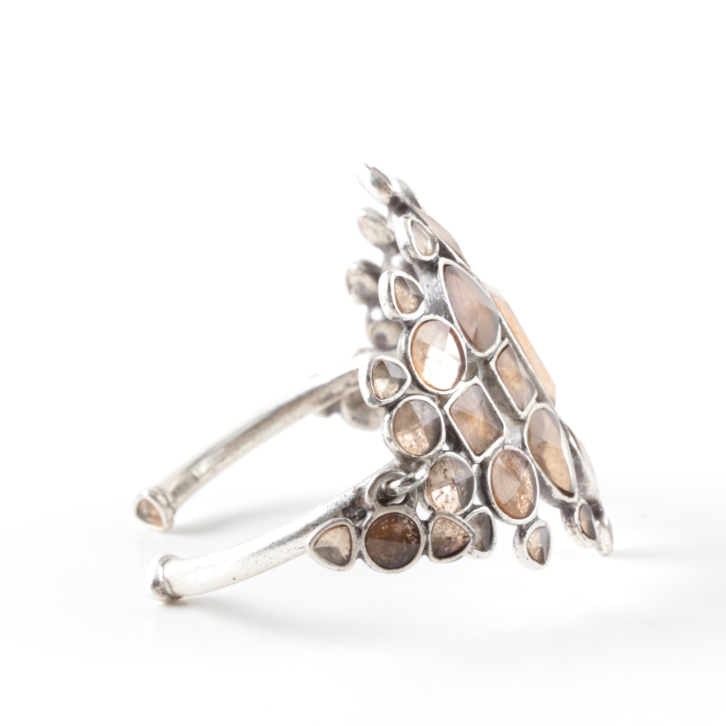 Yves Saint Laurent Sterling Silver Foilbacked Glass Cuff Bracelet