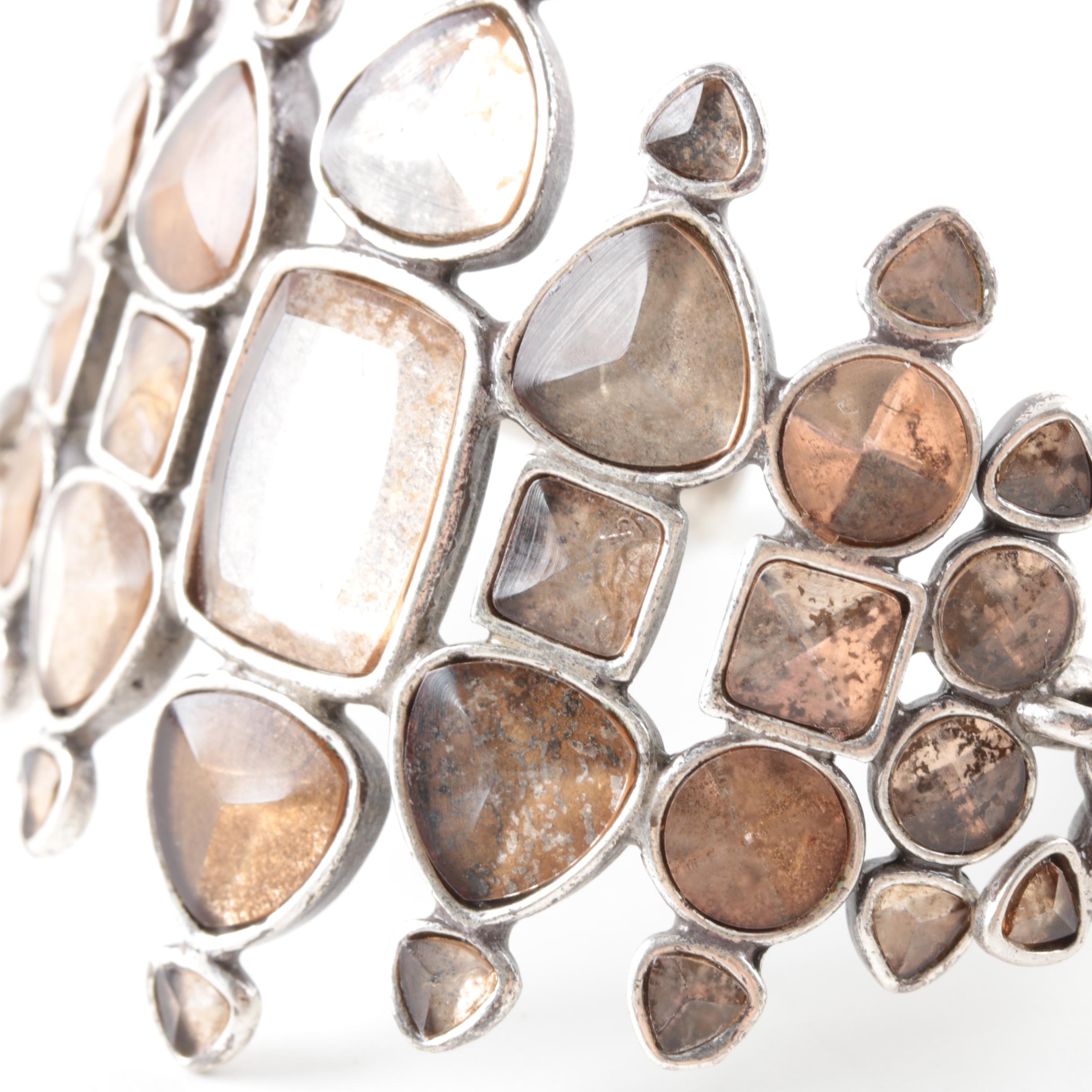 Yves Saint Laurent Sterling Silver Foilbacked Glass Cuff Bracelet