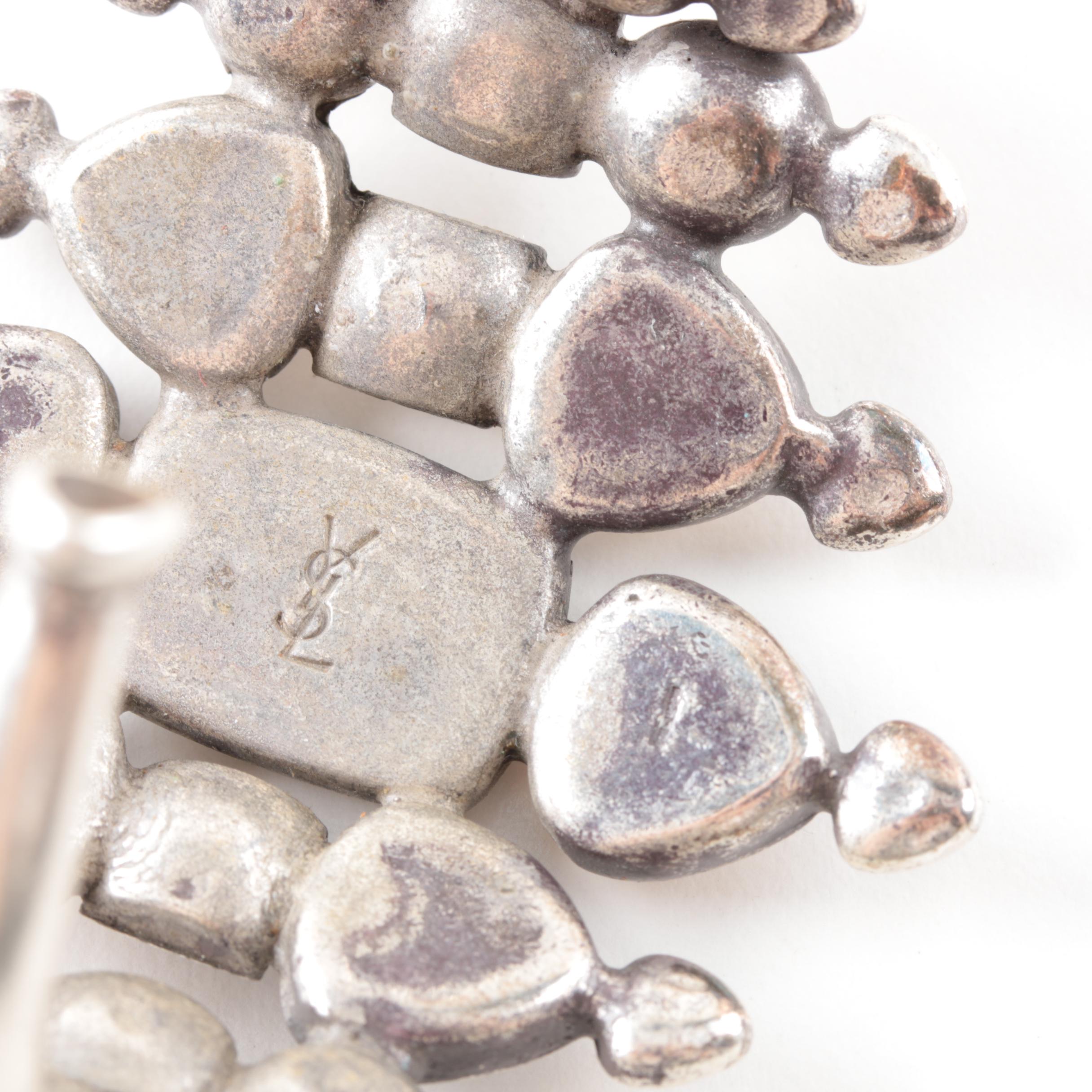 Yves Saint Laurent Sterling Silver Foilbacked Glass Cuff Bracelet