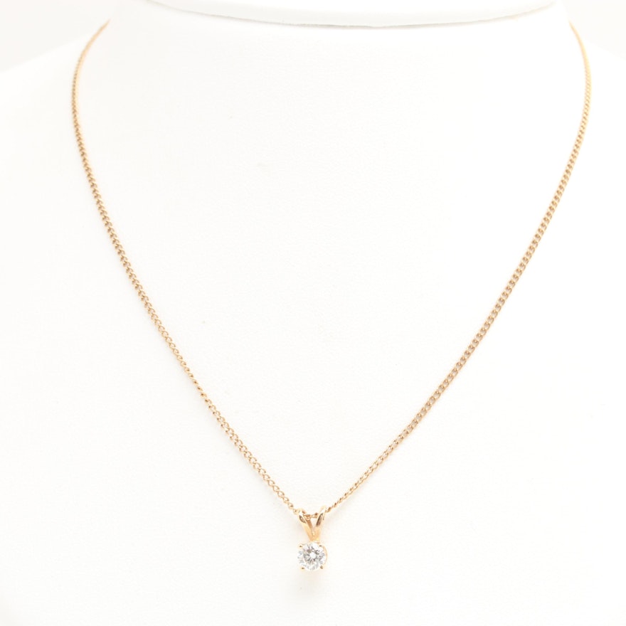 10K and 14K Yellow Gold Diamond Pendant Necklace