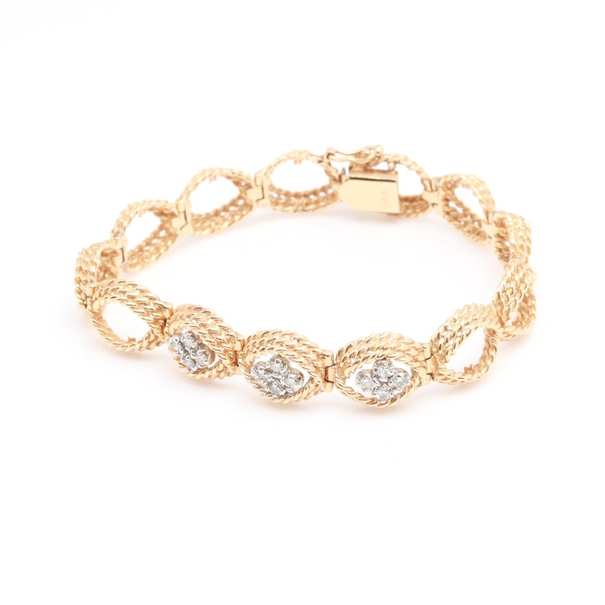14K Yellow Gold Diamond Bracelet With White Gold Accents