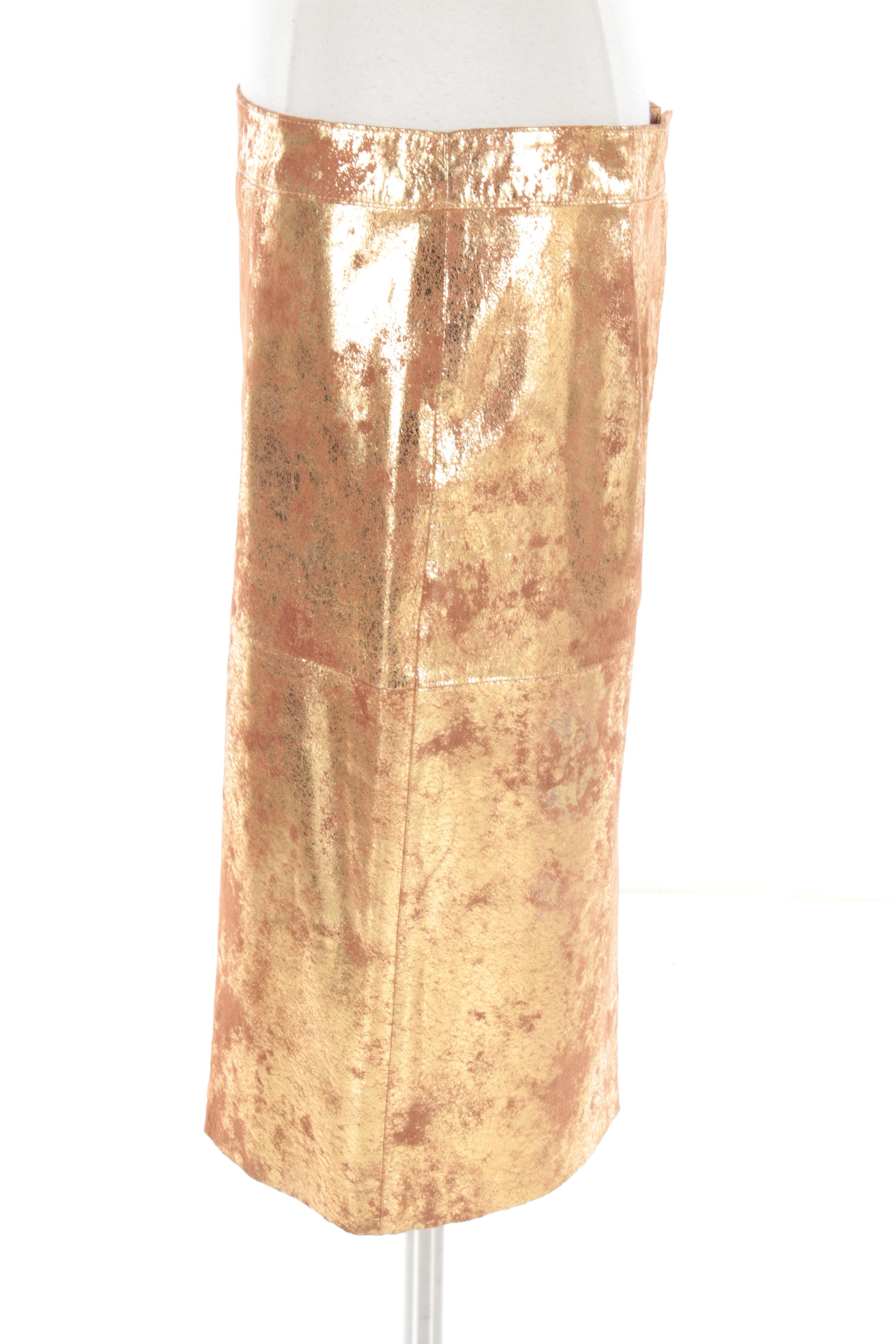 Tory Burch Golden Metallic Leather Pencil Skirt