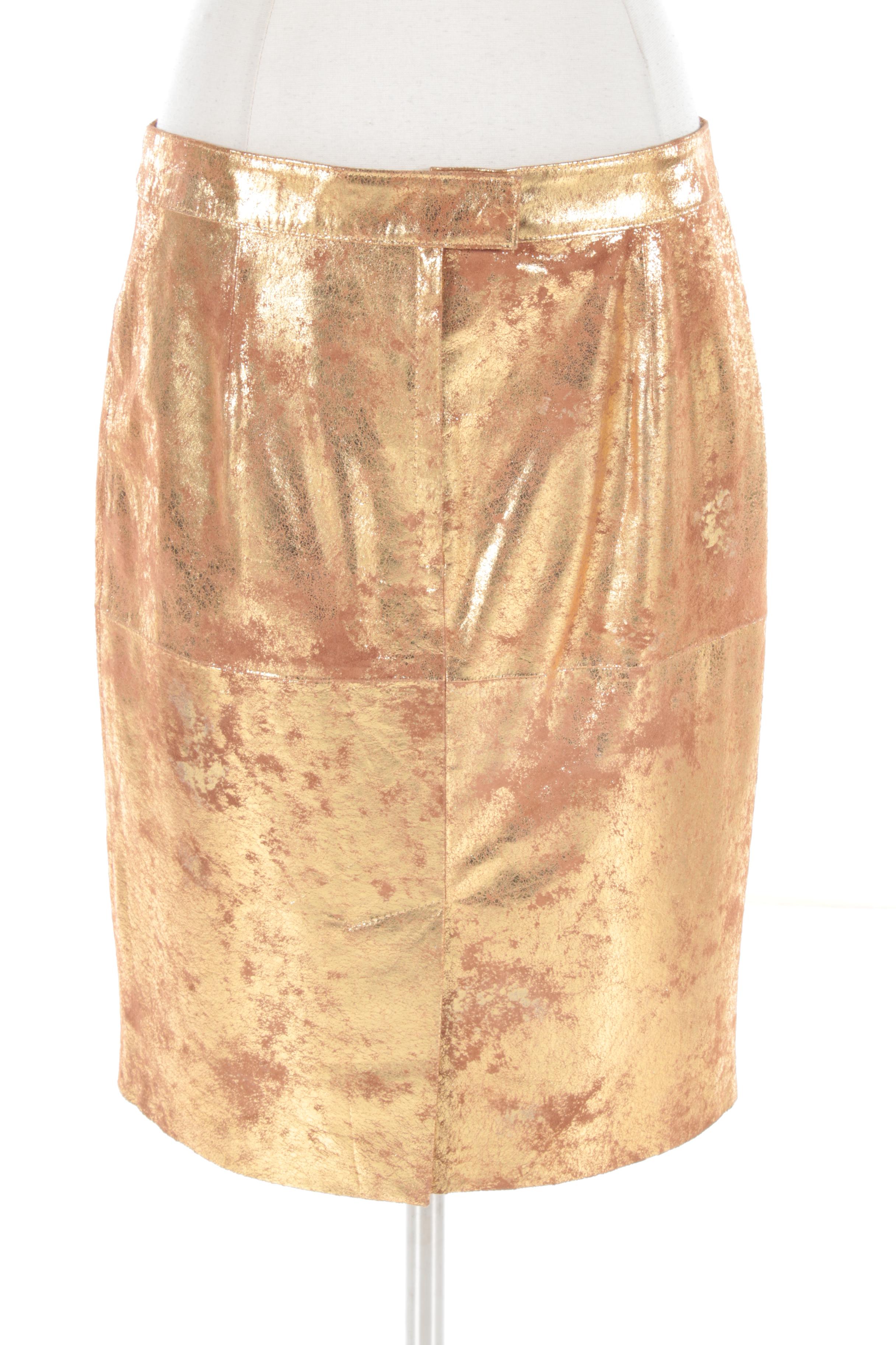 Tory Burch Golden Metallic Leather Pencil Skirt