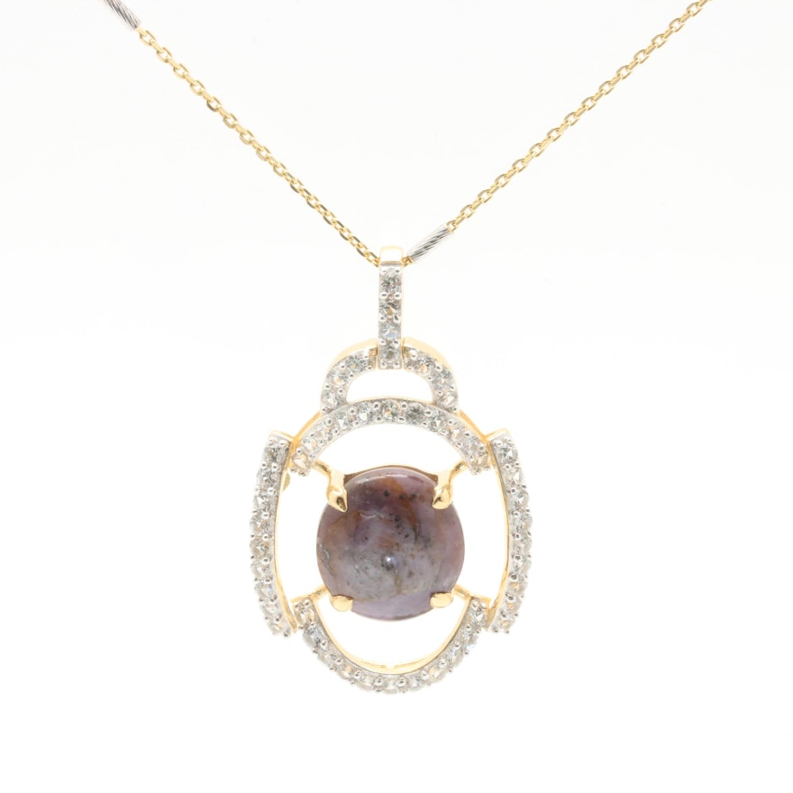 Gold Wash on Sterling Silver Star Corundum and White Topaz Necklace