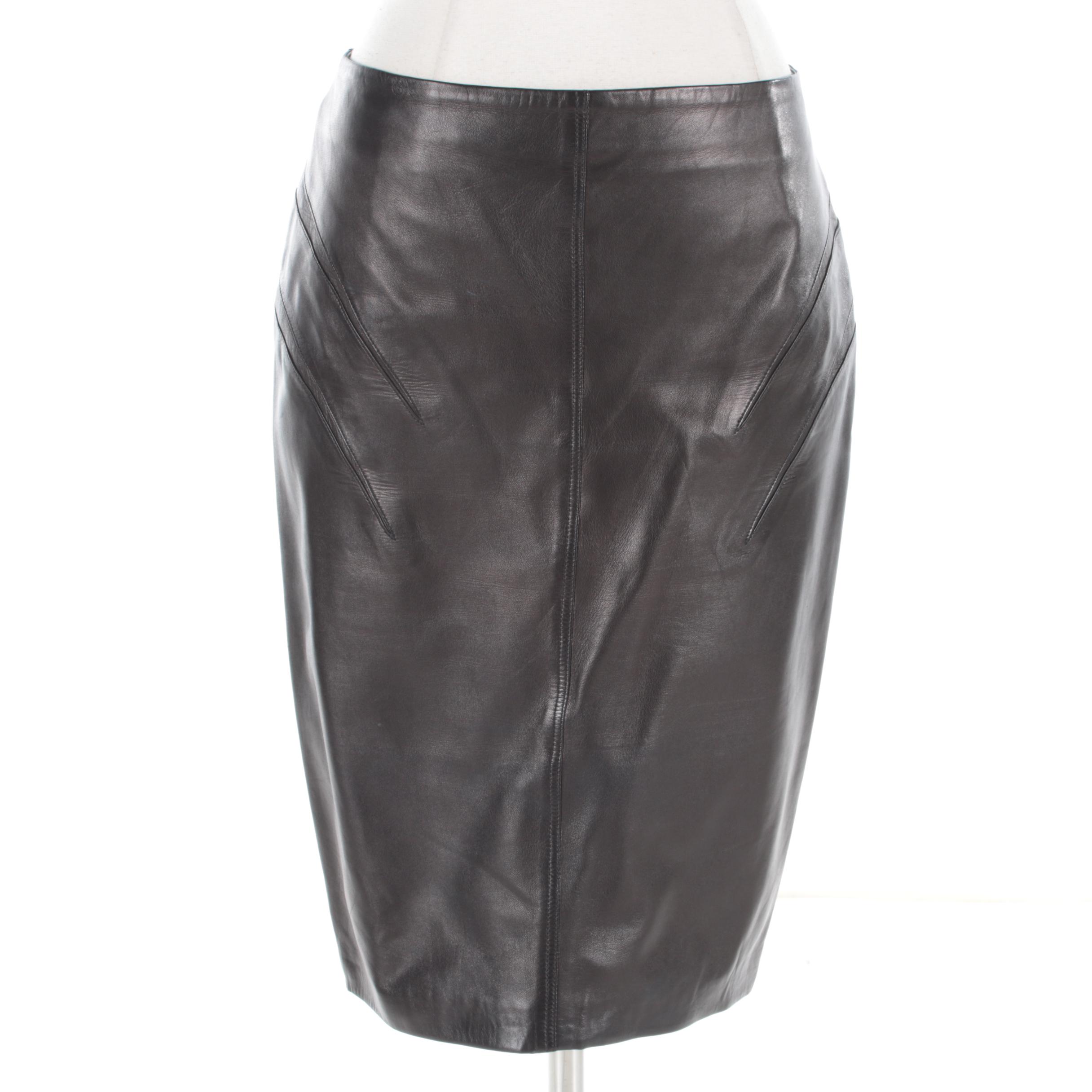 1980s Vintage Gianni Versace Lambskin Leather Pencil Skirt